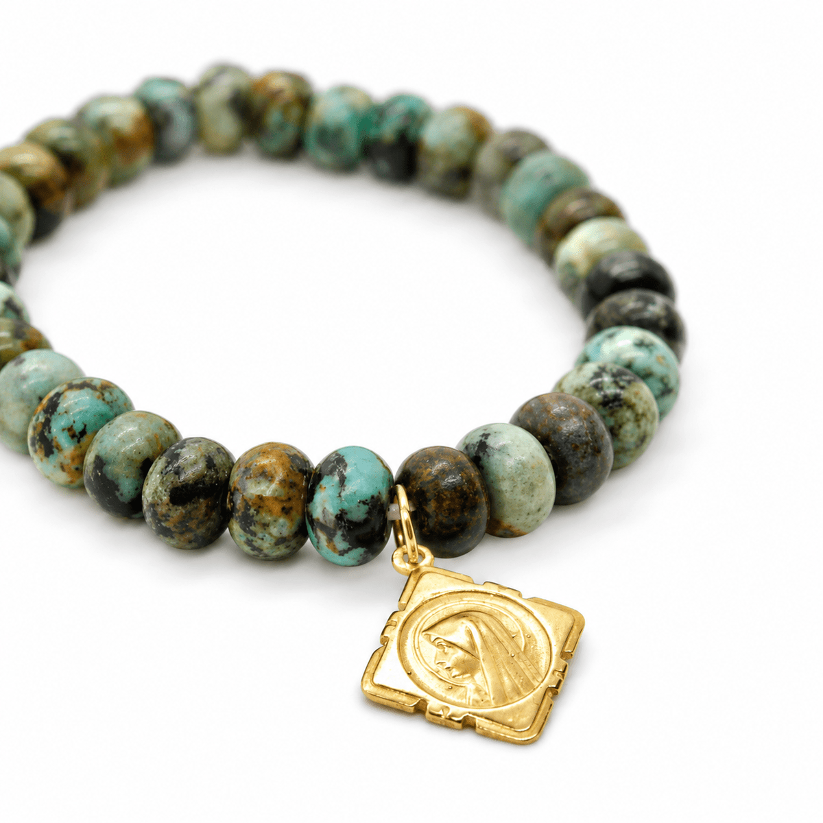 French Medal Stretch African Turquoise Bracelet - Box Turtle