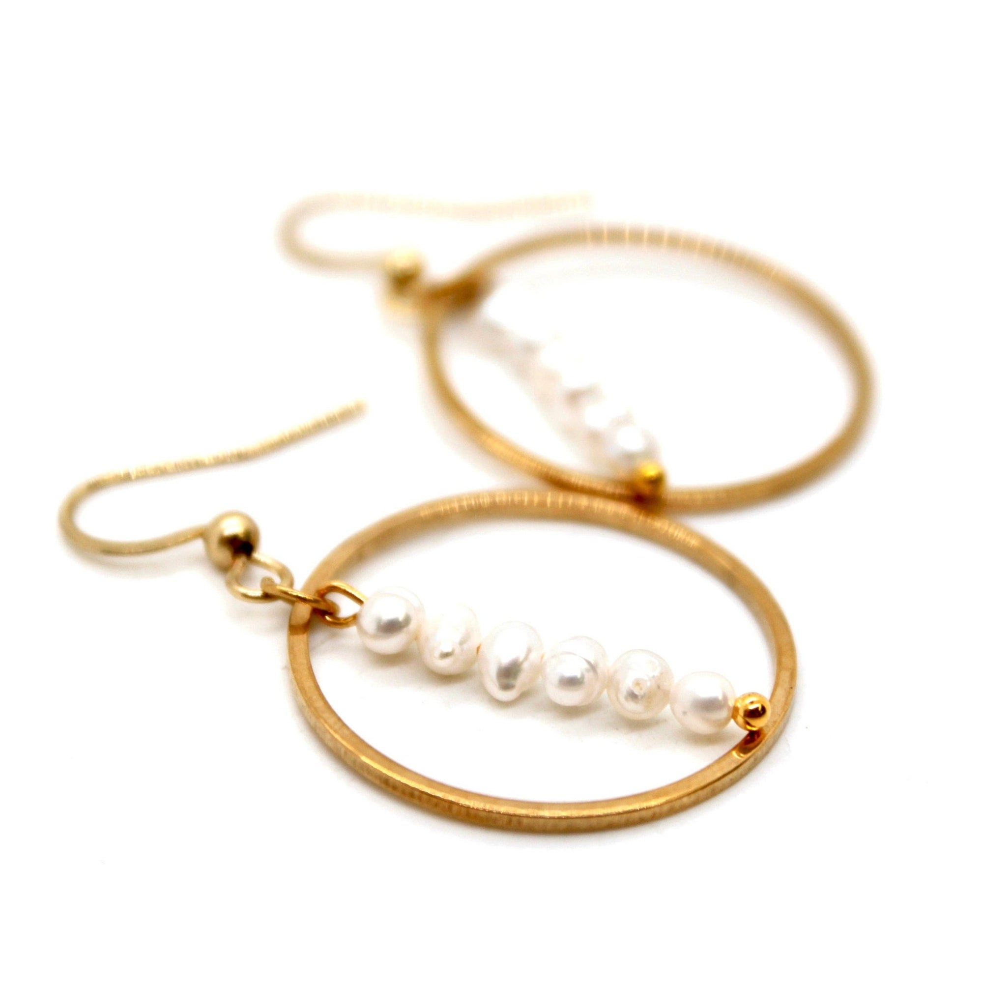 Freshwater Pearl &amp; Gold Hoops - Box Turtle