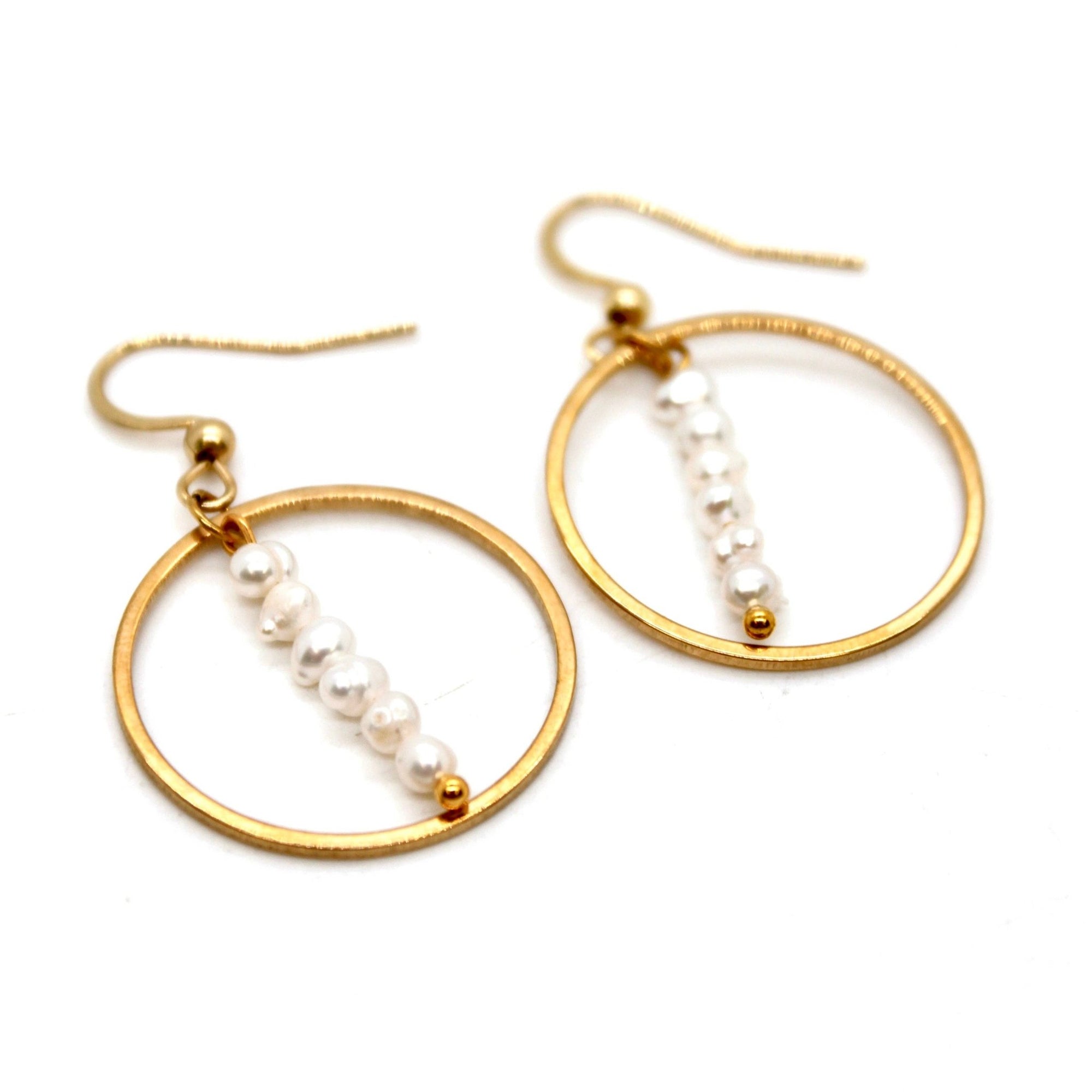 Freshwater Pearl &amp; Gold Hoops - Box Turtle