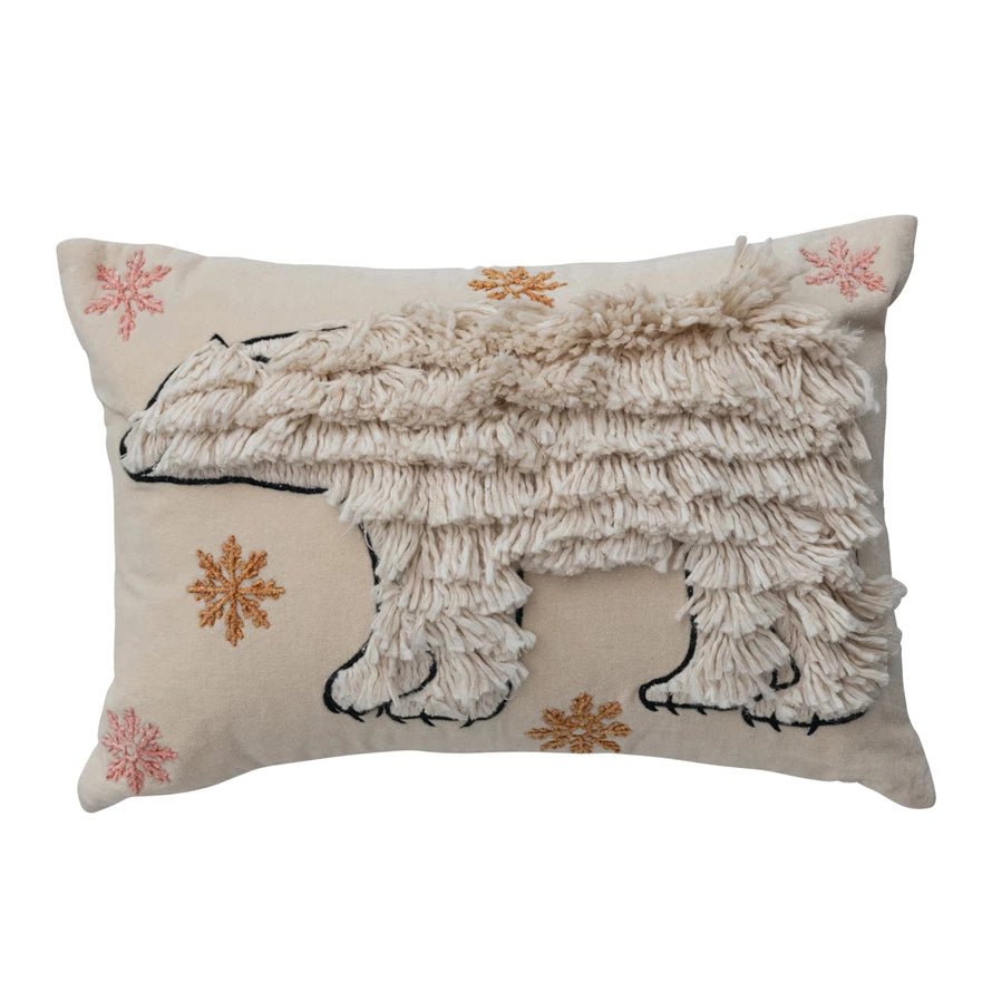 Fringe Polar Bear & Snowflakes Lumbar Pillow - Box Turtle