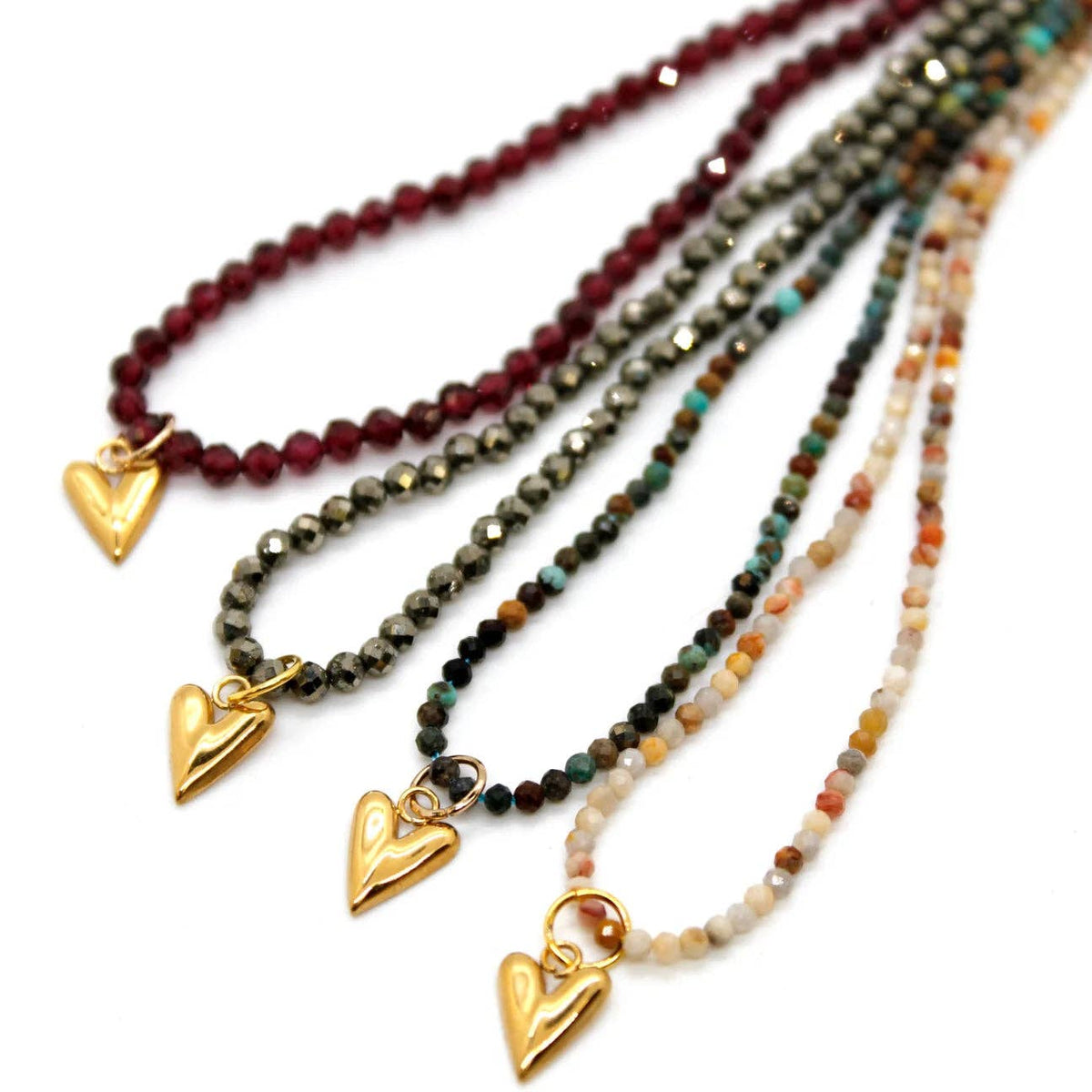 Gemstone Mini Gold Heart Charm Necklace - Box Turtle