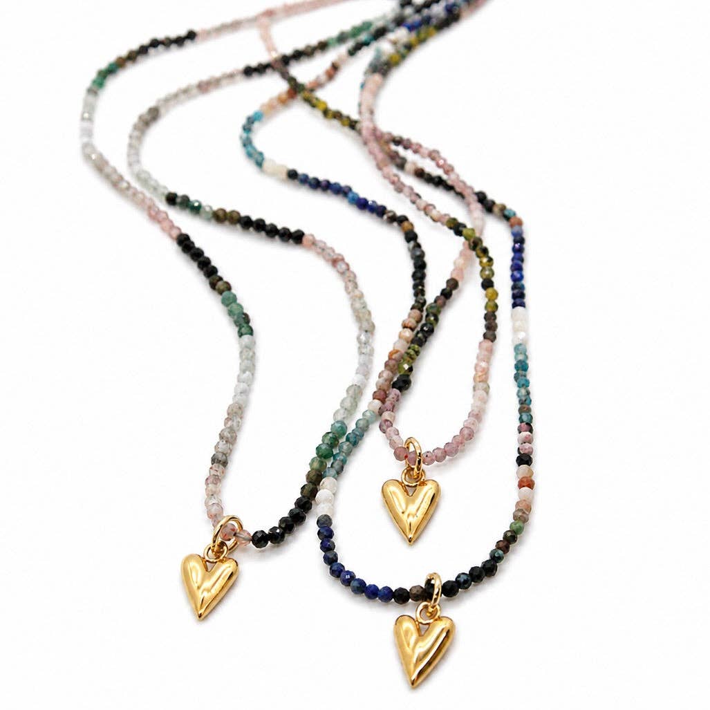 Gemstone Mini Gold Heart Charm Necklace - Box Turtle