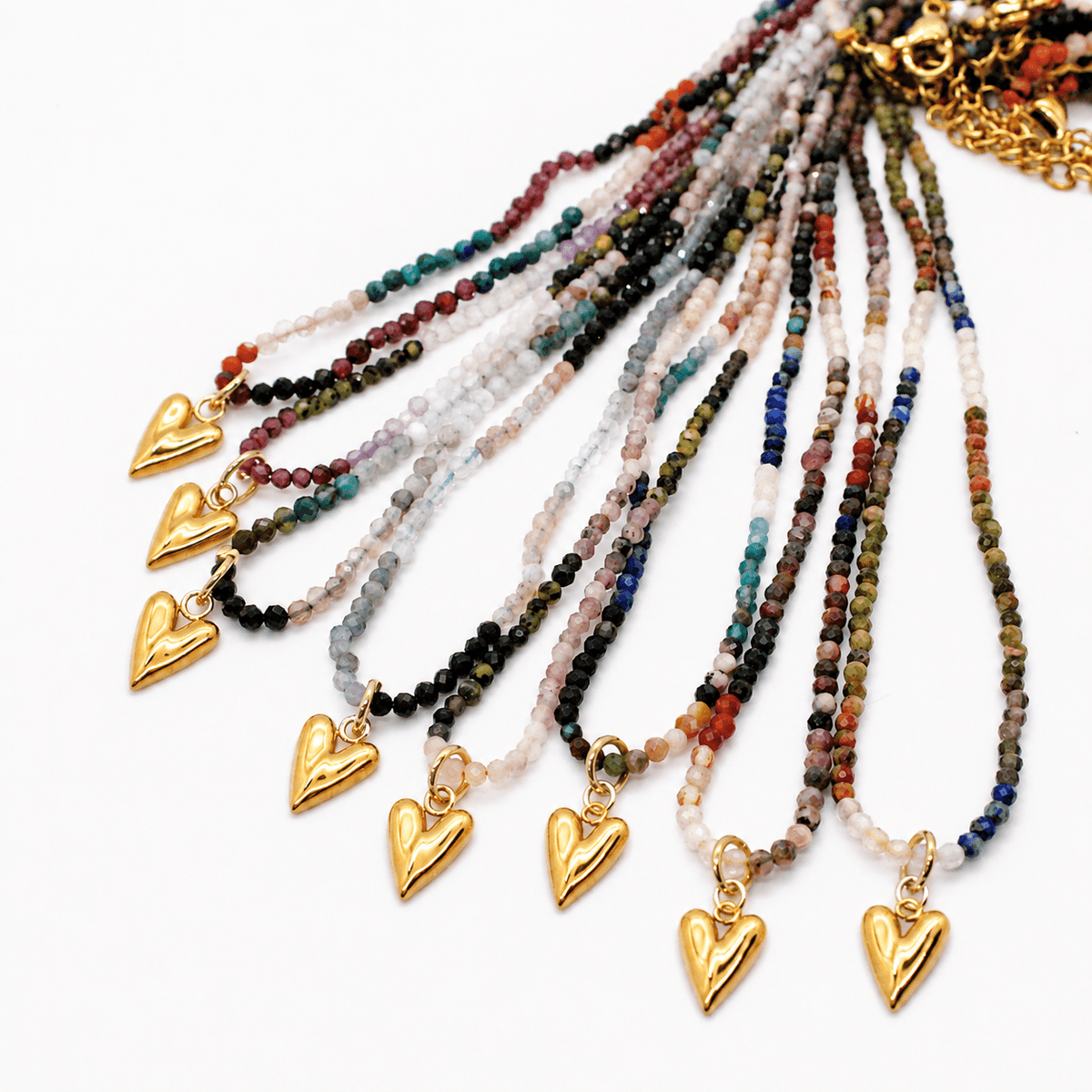 Gemstone Mini Gold Heart Charm Necklace - Box Turtle