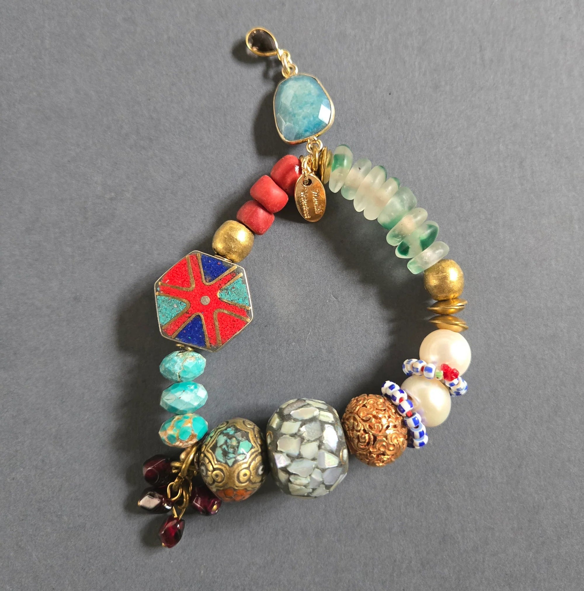 Geometrical Pendant & Multi - Bead Bracelet - Box Turtle