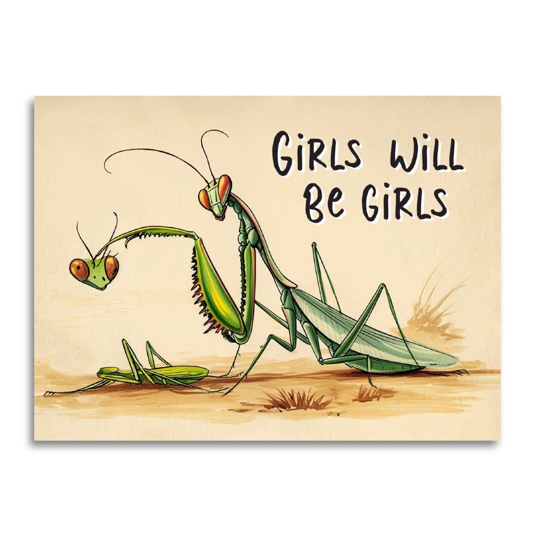 Girls Will Be Girls - Funny Praying Mantis Card - Box Turtle