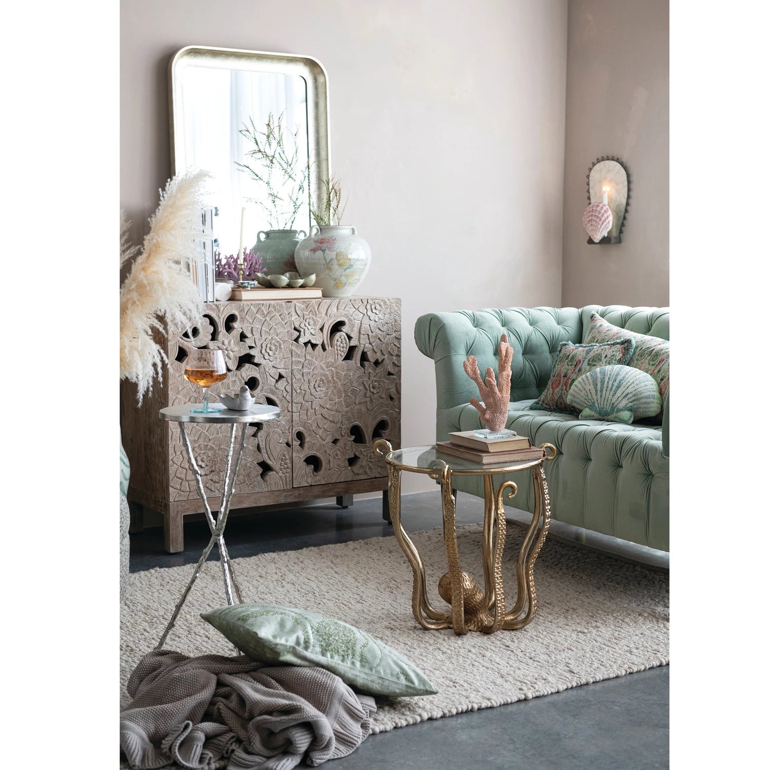 Glass & Cast Aluminum Octopus Table - Box Turtle