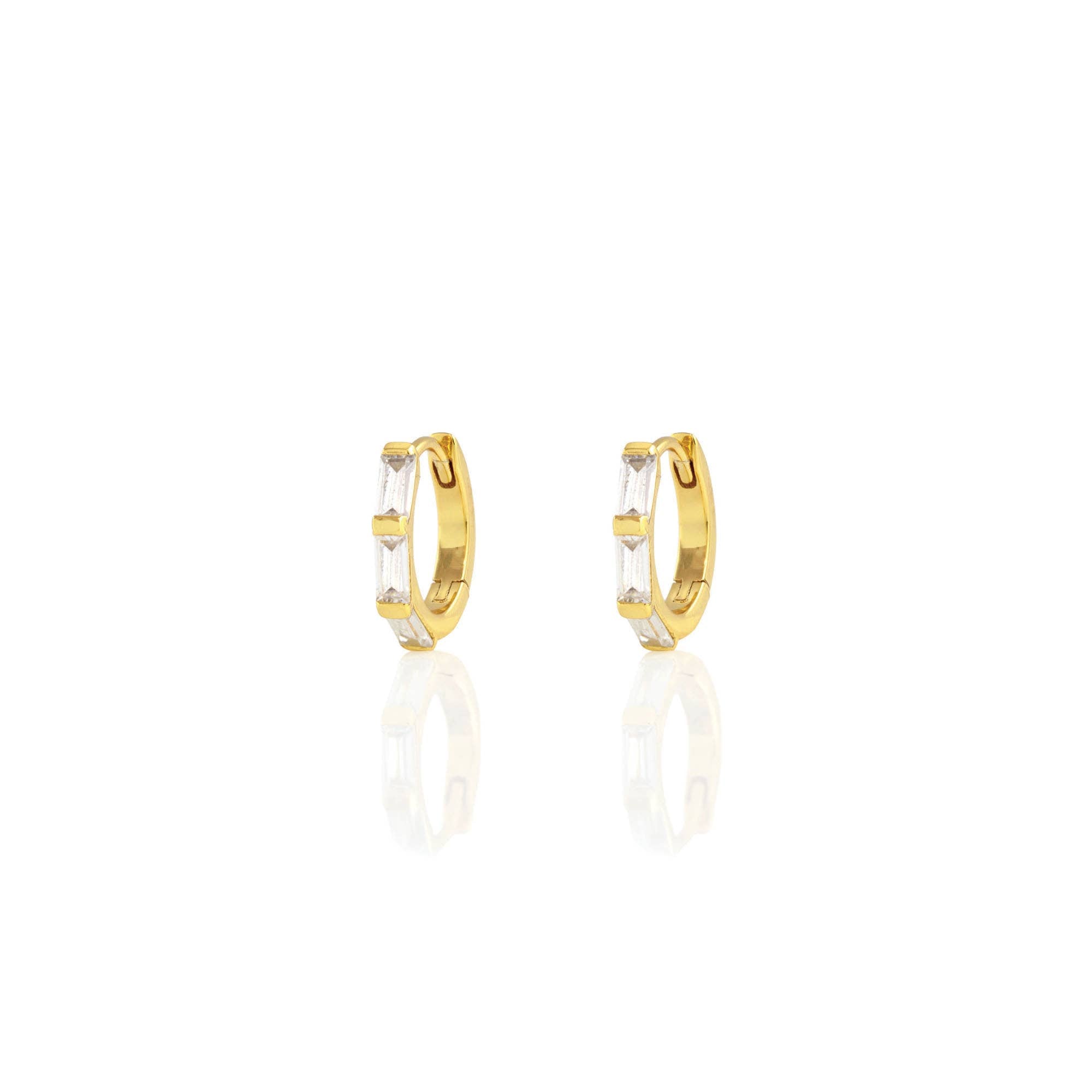 Gold Baguette Huggie Hoop Earrings - Box Turtle