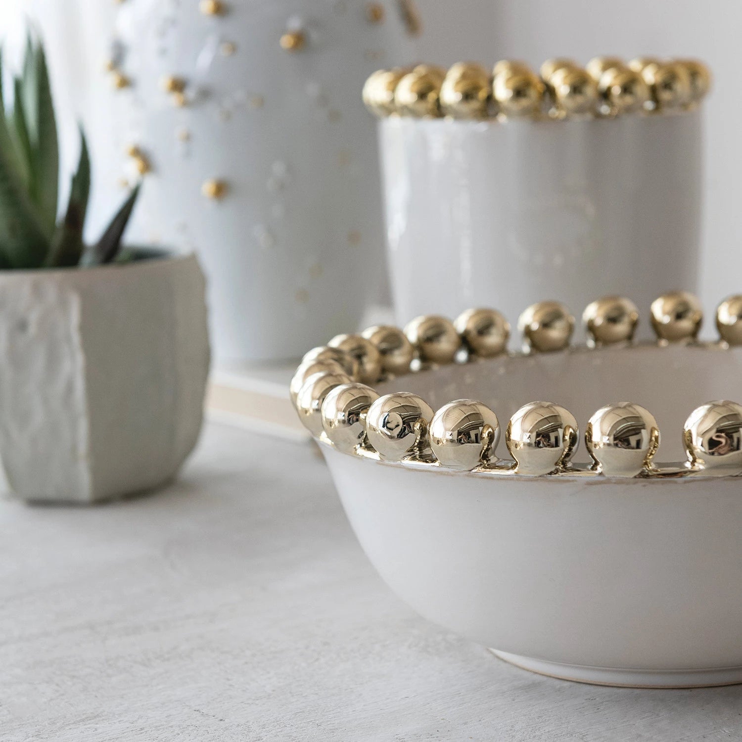 Gold Ball Rimmed Serving Bowl - Box Turtle