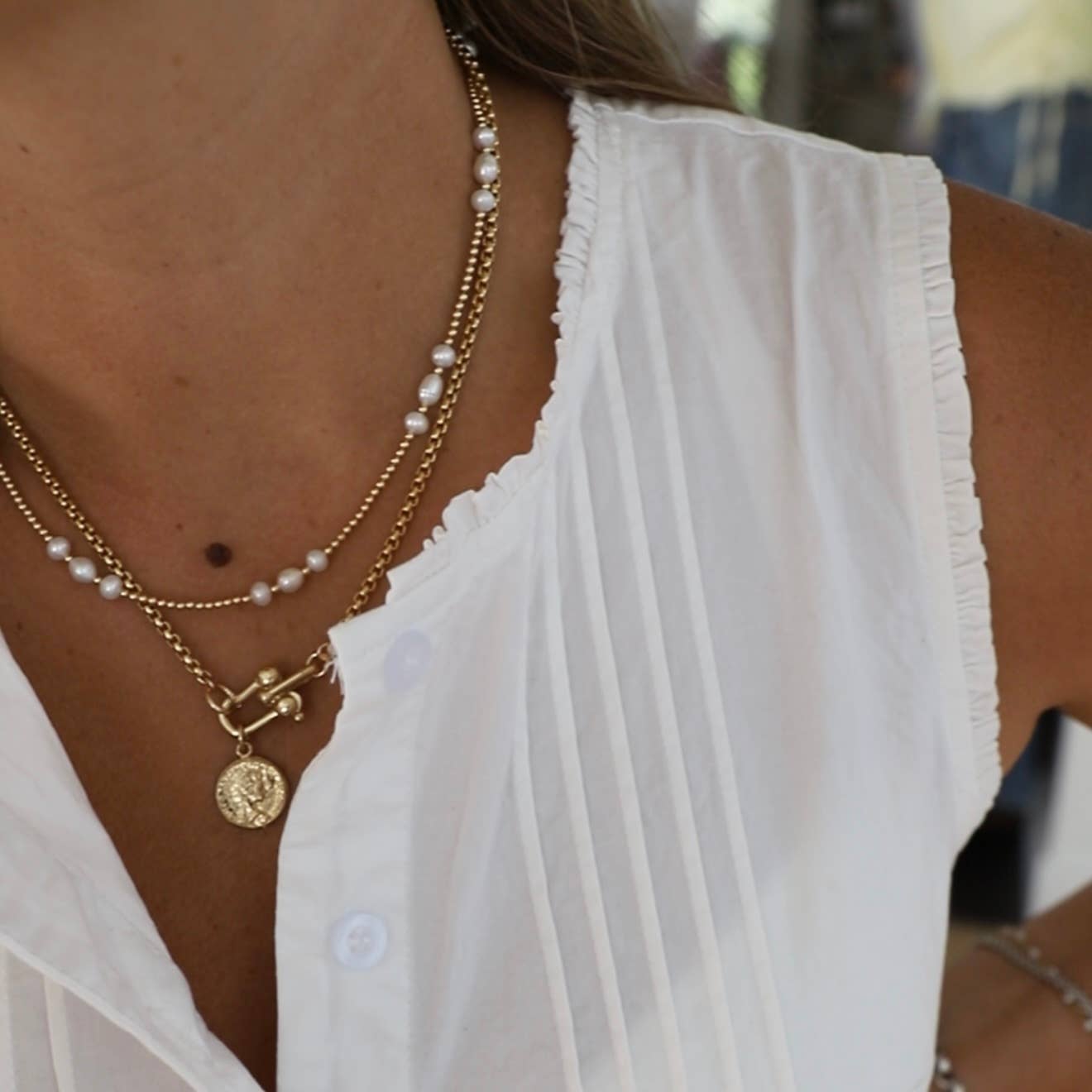 Gold Beachcomber Pearl Necklace - Box Turtle