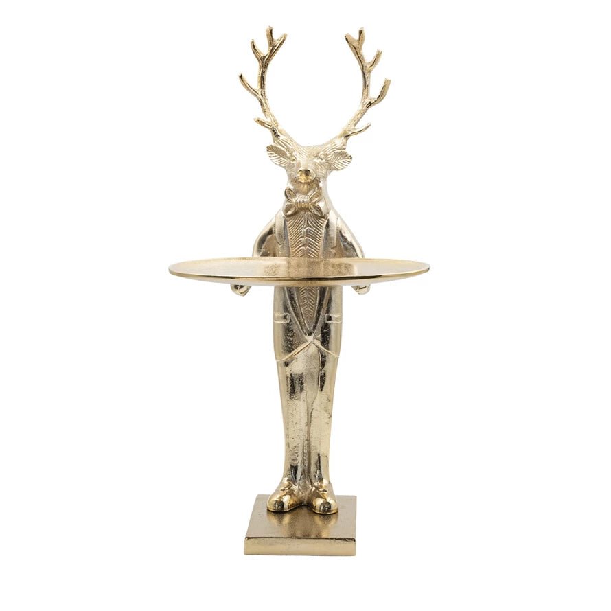 Gold Cast Aluminum Deer with Tray - Box Turtle