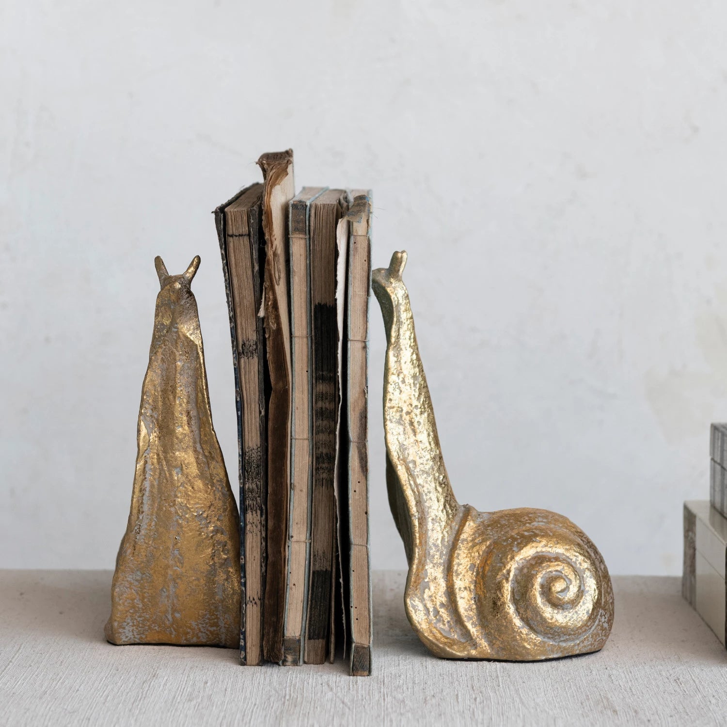Gold Cast Iron Snail Bookends - Box Turtle