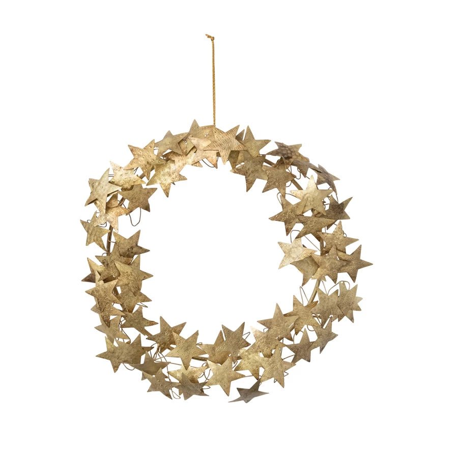 Gold Embossed Metal Stars Wreath - Box Turtle