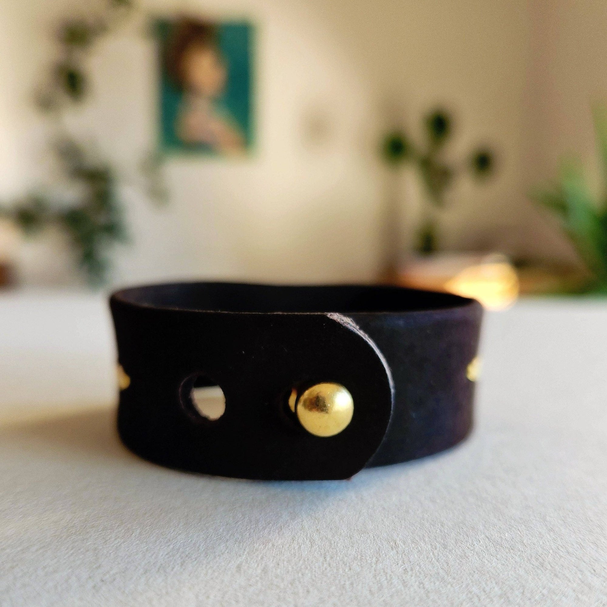 Gold Filled Labradorite Chocolate Leather Cuff Bracelet - Box Turtle