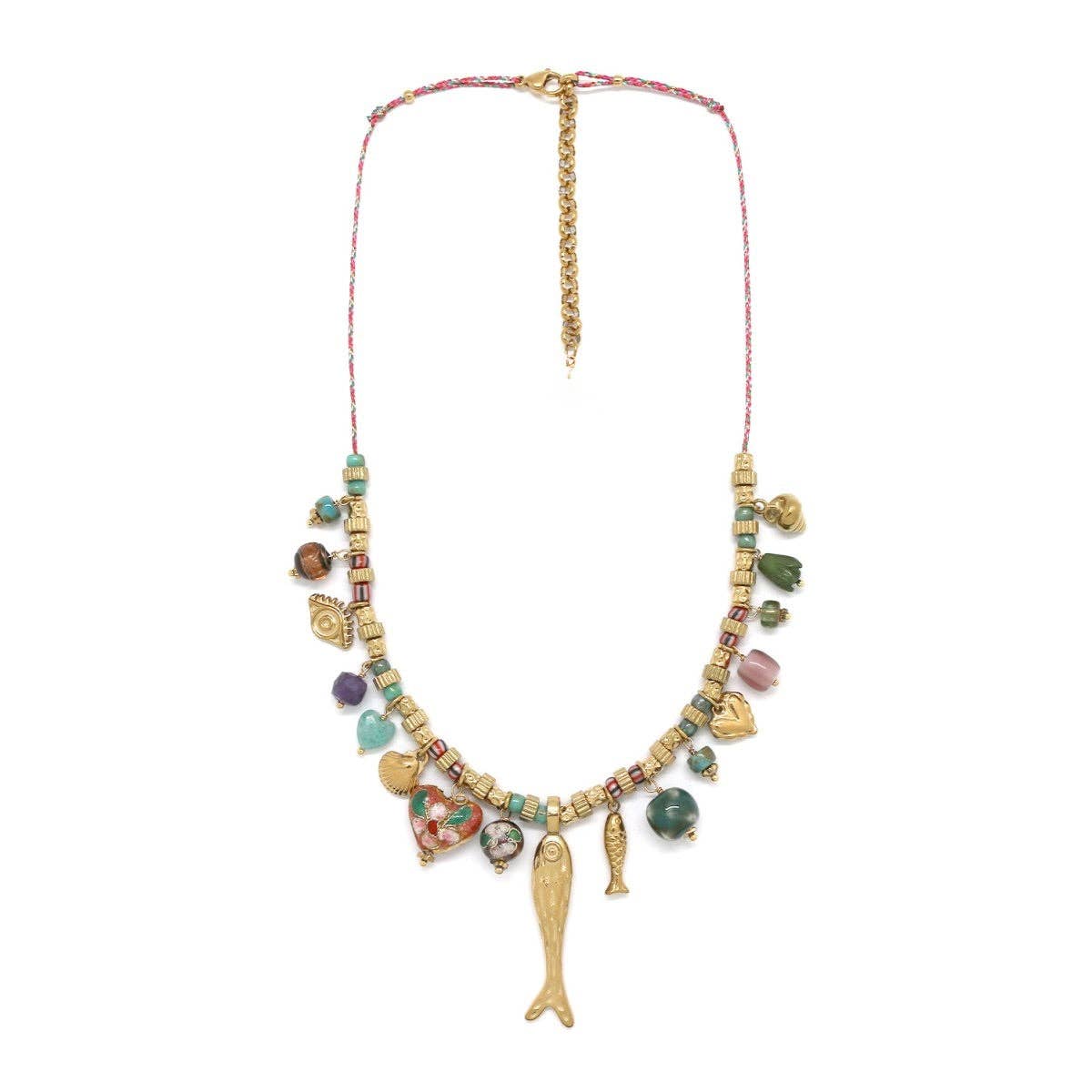 Gold Fish Charm Necklace - Box Turtle