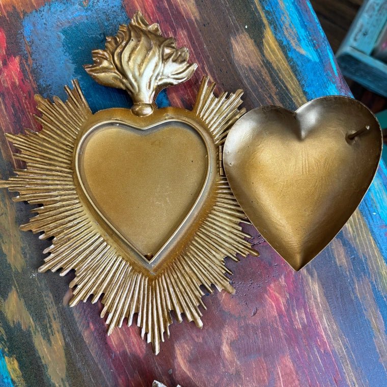 Gold Flaming Sacred Heart Box - Box Turtle