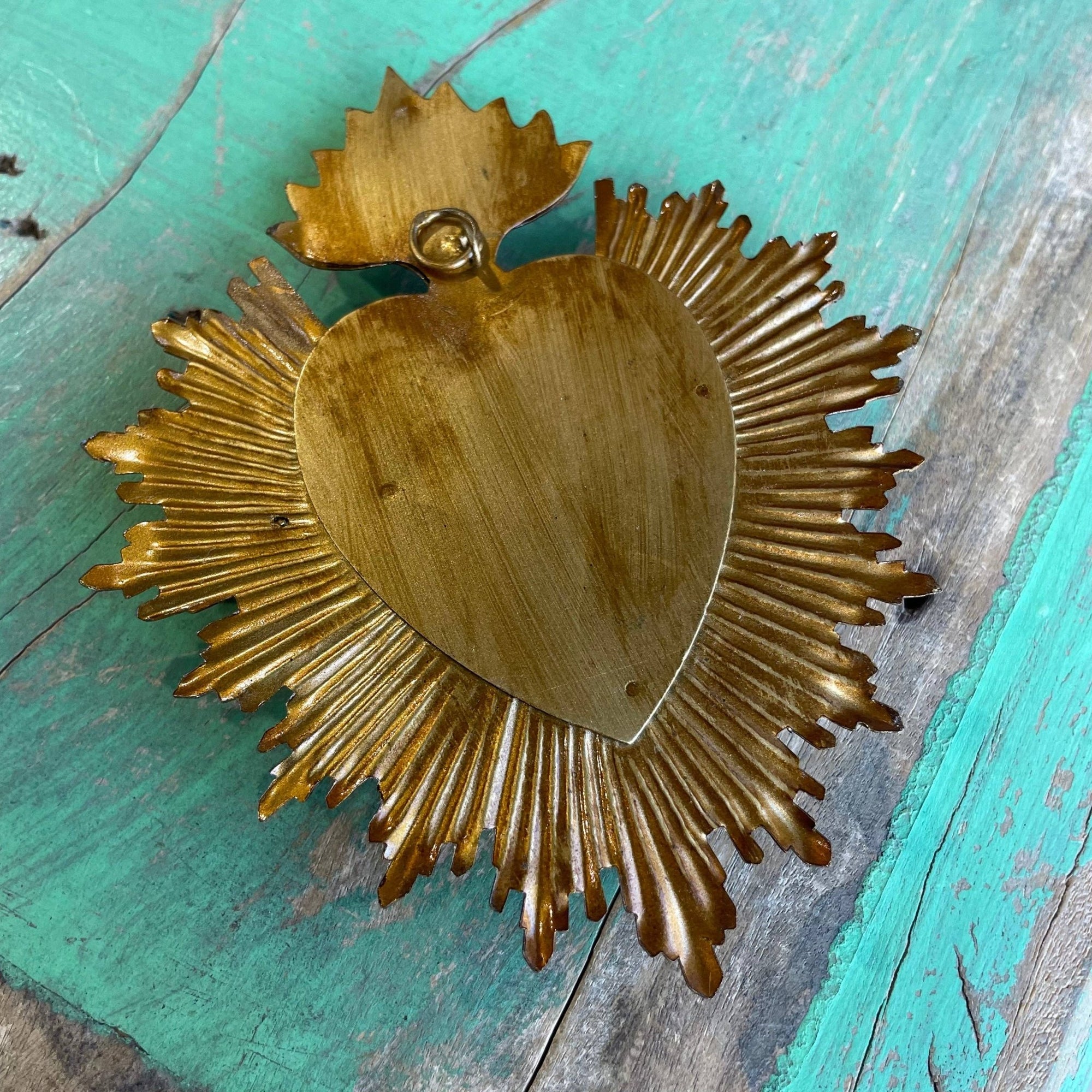 Gold Flaming Sacred Heart Box - Box Turtle