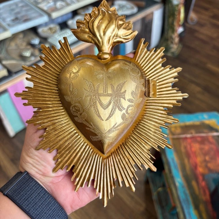 Gold Flaming Sacred Heart Box - Box Turtle