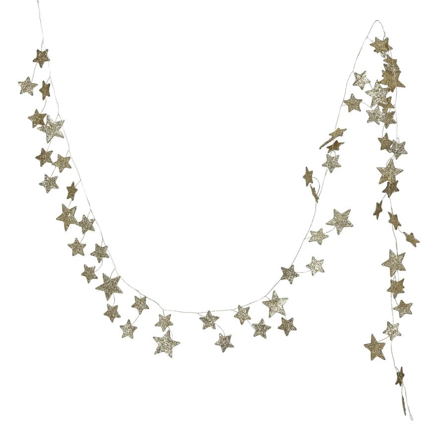 Gold Glitter Paper Star Garland - Box Turtle