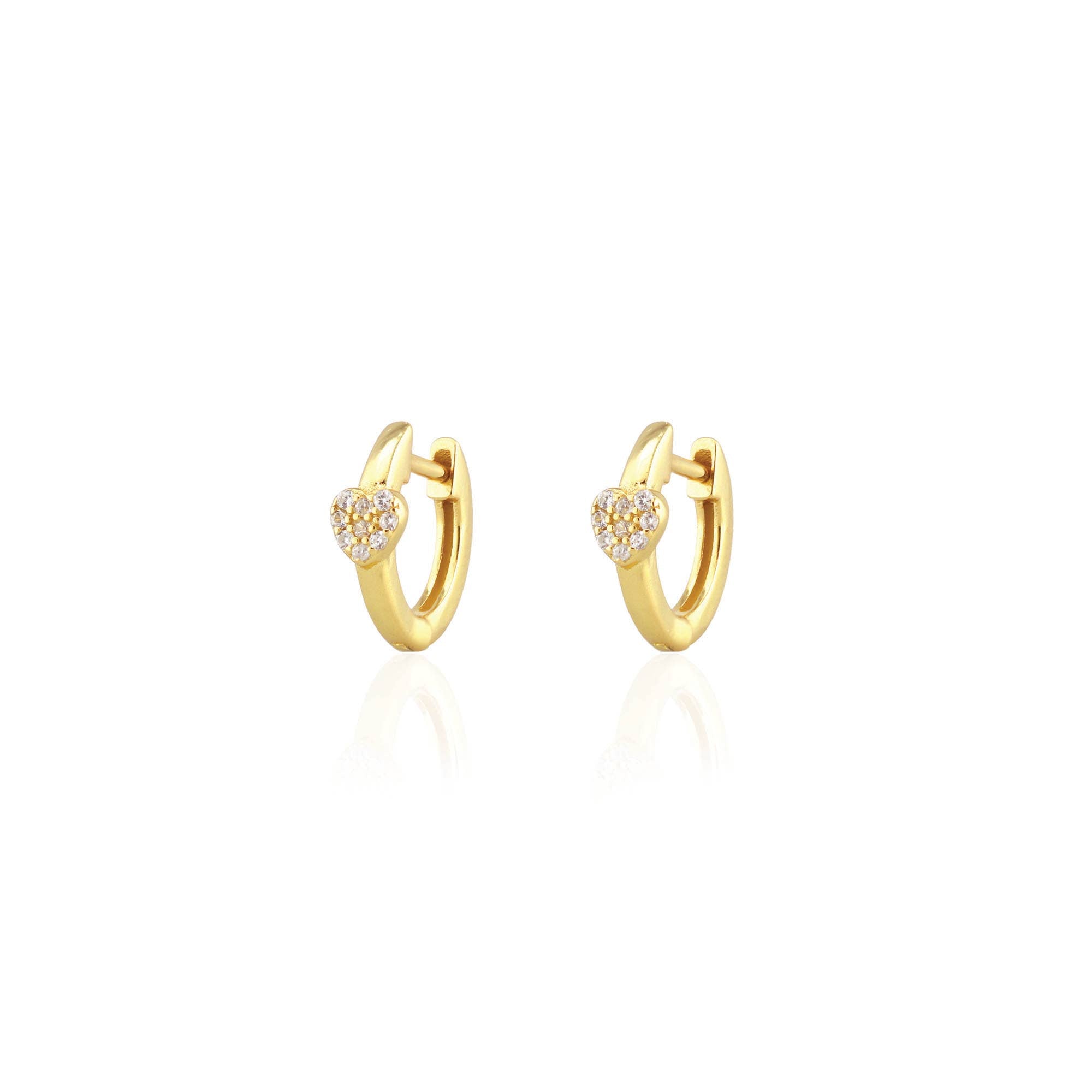 Gold Heart Crystal Huggie Hoop Earrings - Box Turtle
