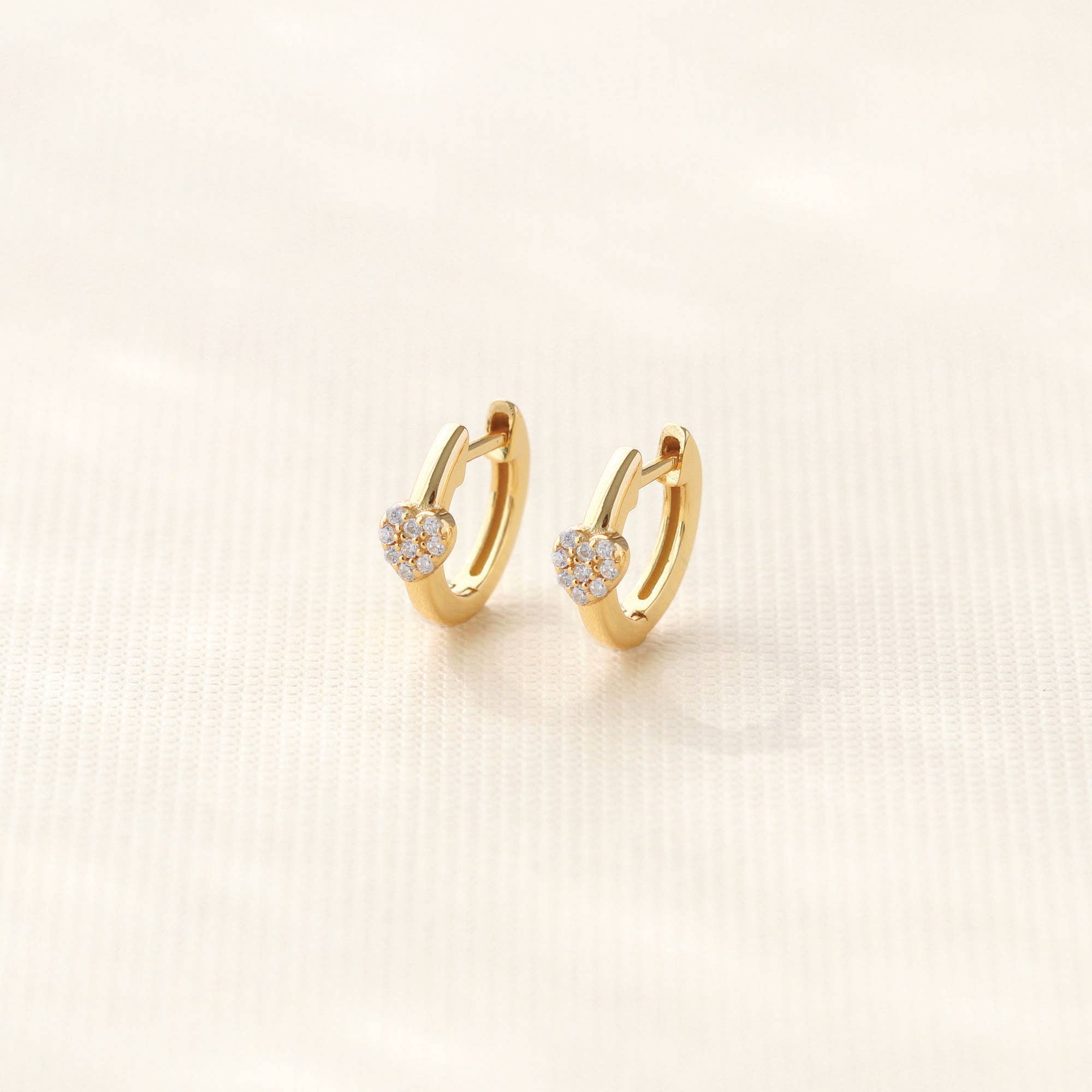 Gold Heart Crystal Huggie Hoop Earrings - Box Turtle