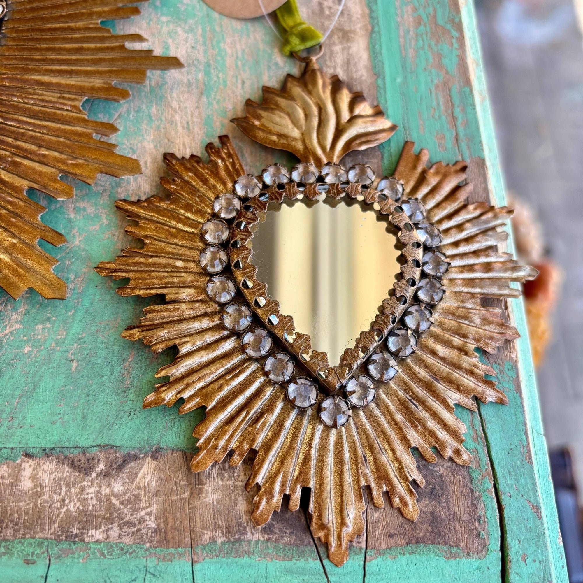 Gold Jeweled Rays Sacred Heart Mirror - Box Turtle