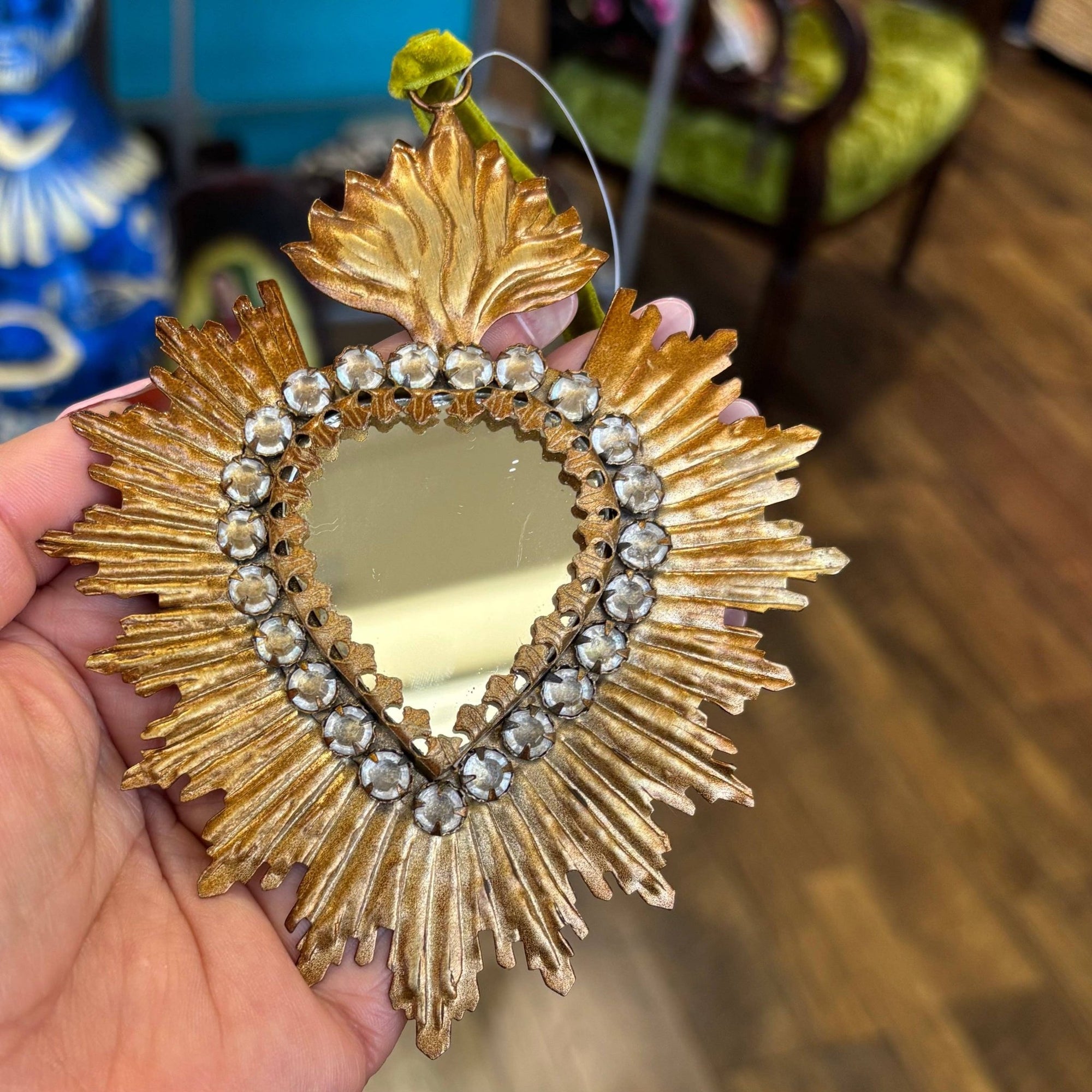 Gold Jeweled Rays Sacred Heart Mirror - Box Turtle