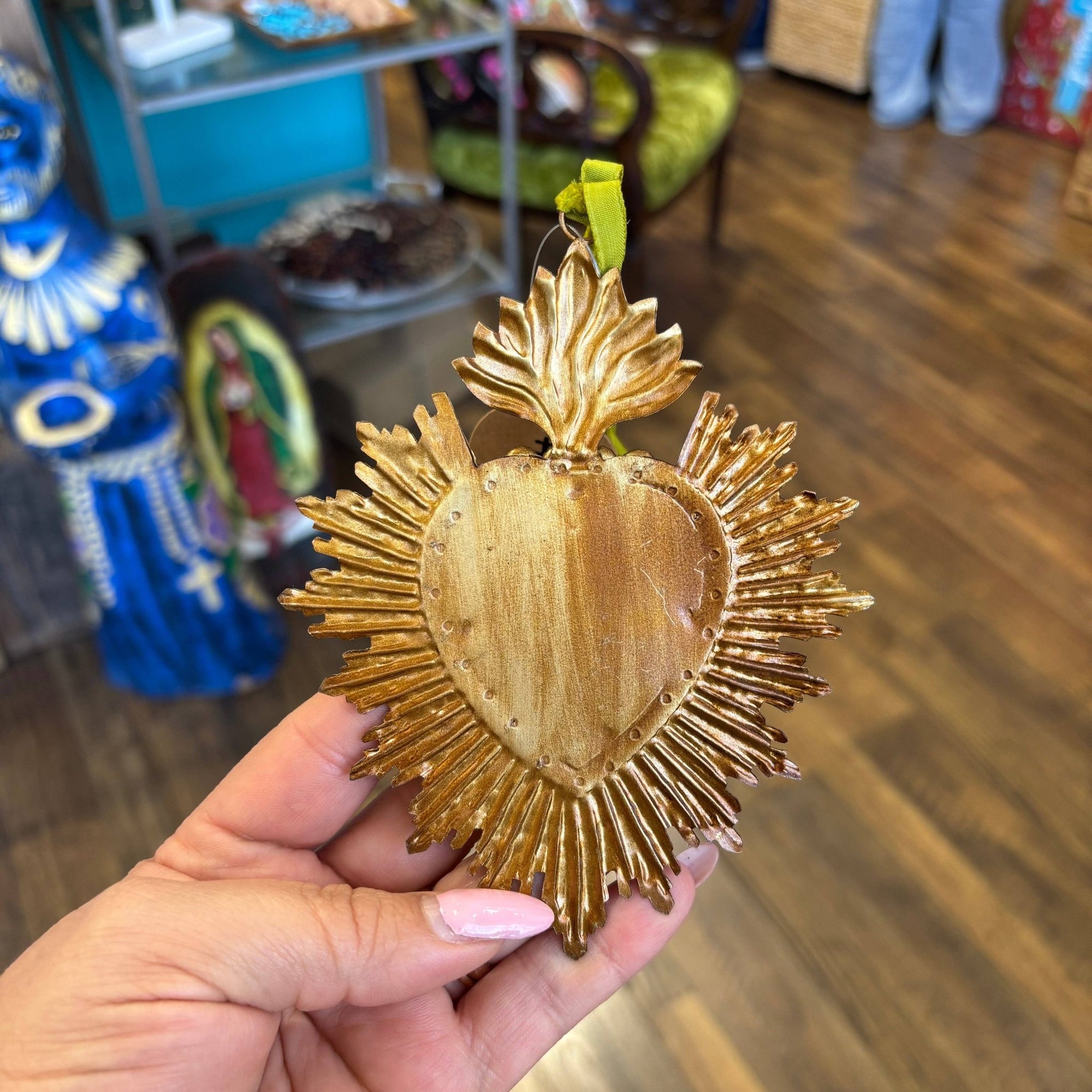 Gold Jeweled Rays Sacred Heart Mirror - Box Turtle