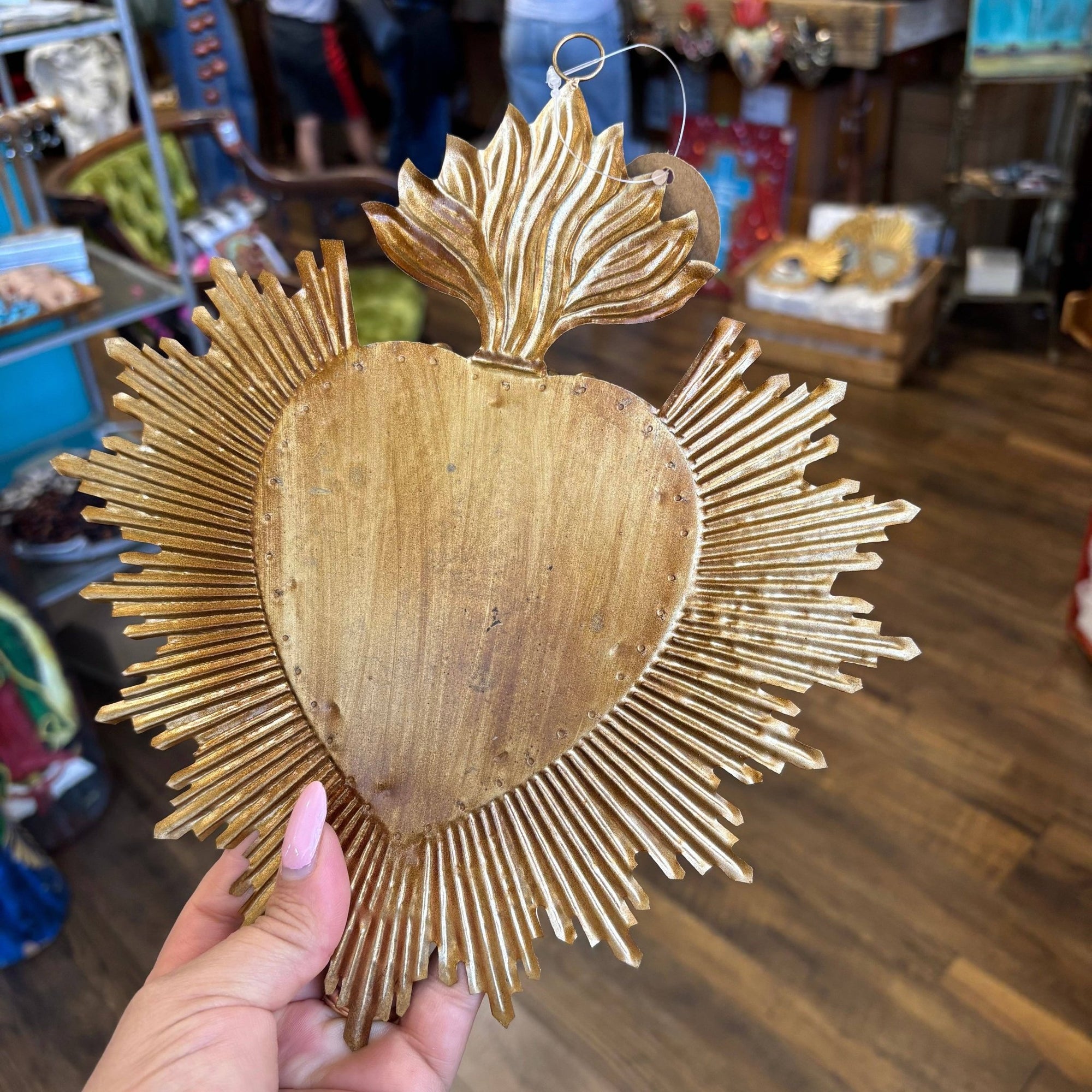 Gold Jeweled Rays Sacred Heart Mirror - Box Turtle