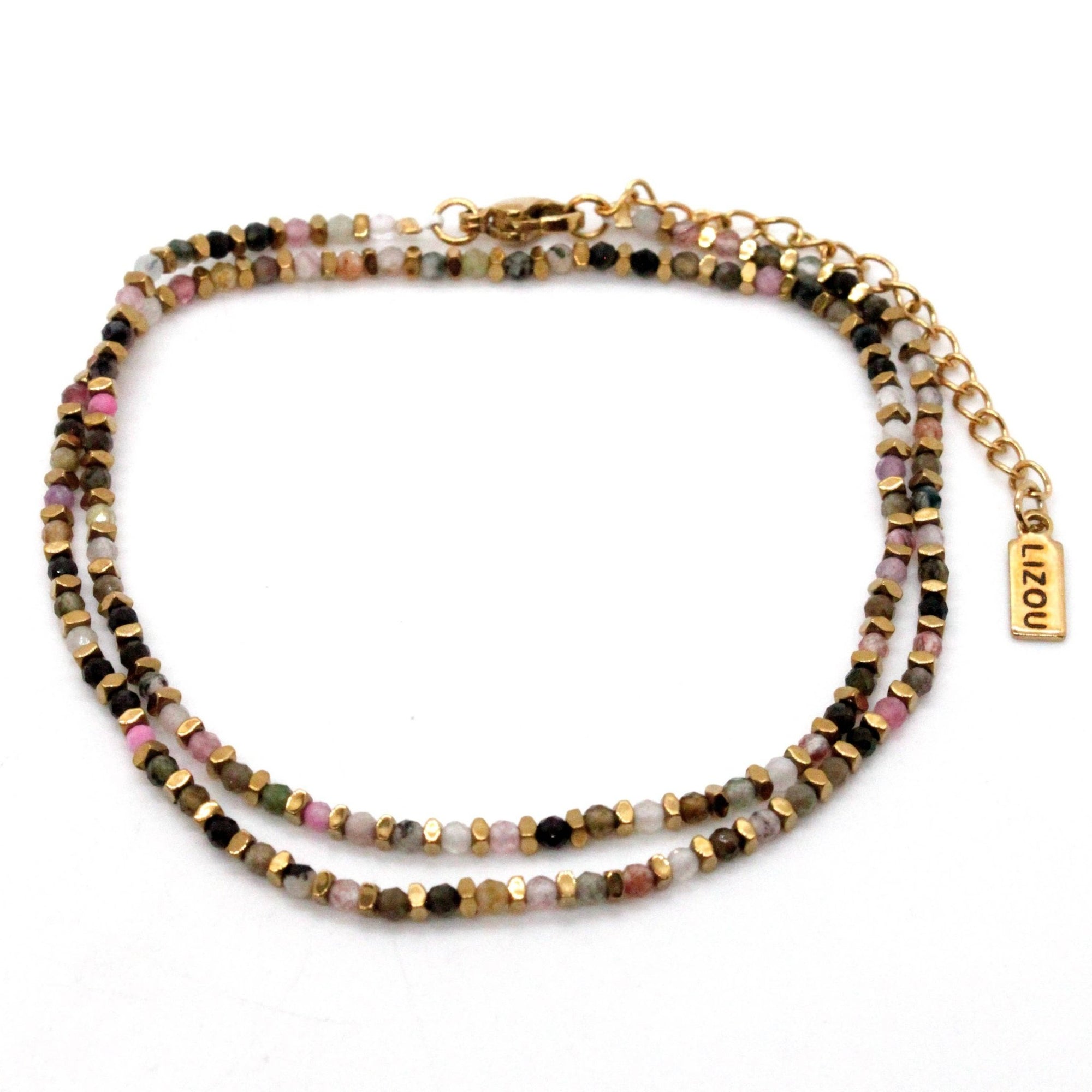 Gold Nugget and Faceted Stone Strand Necklace - Box Turtle