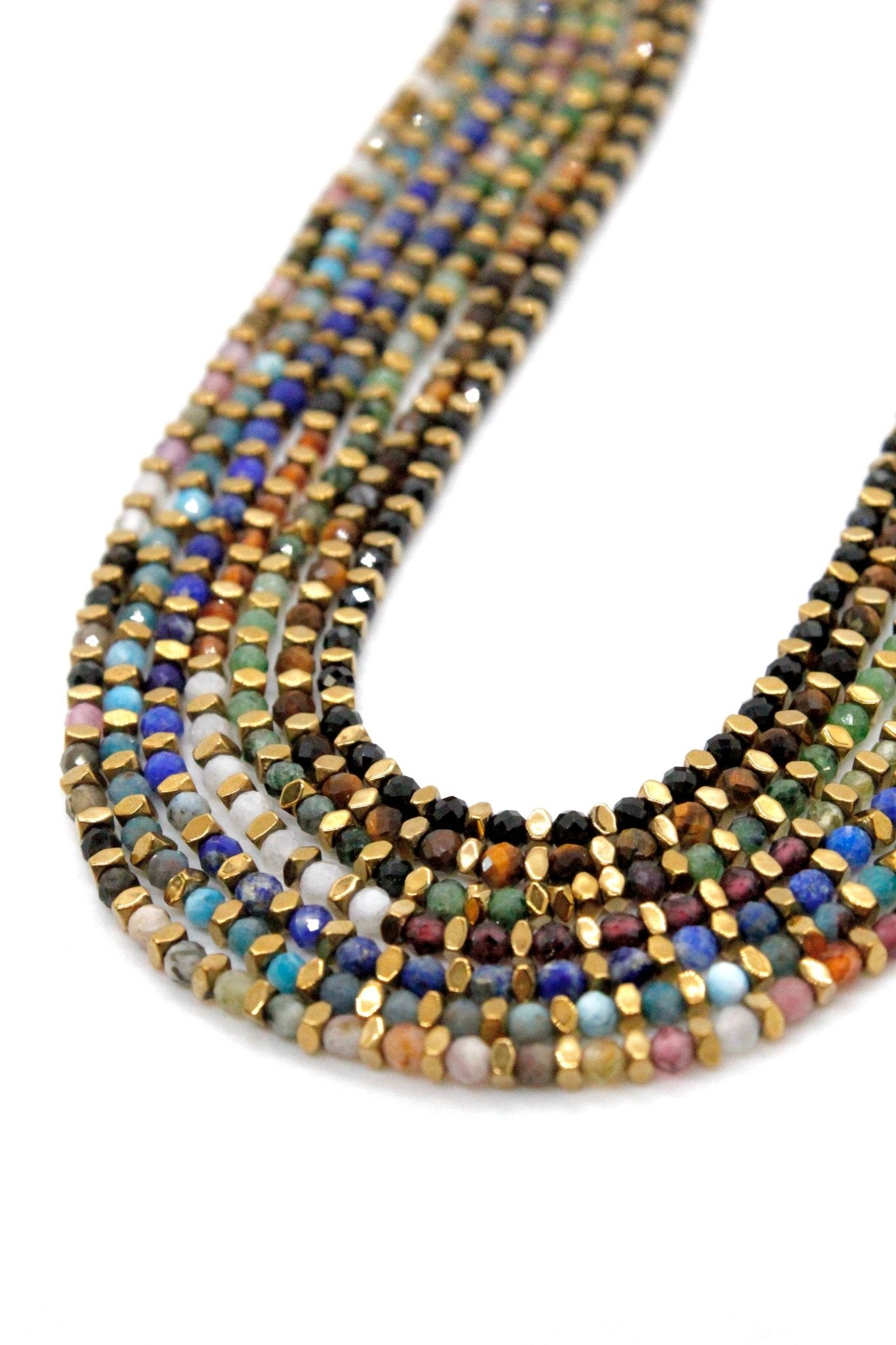 Gold Nugget and Faceted Stone Strand Necklace - Box Turtle