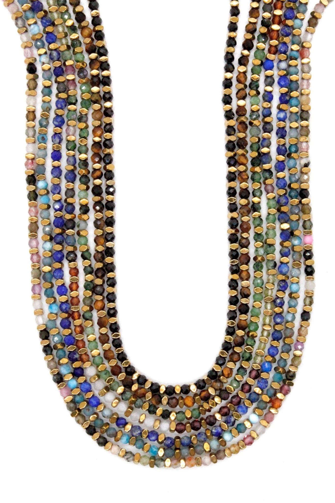 Gold Nugget and Faceted Stone Strand Necklace - Box Turtle