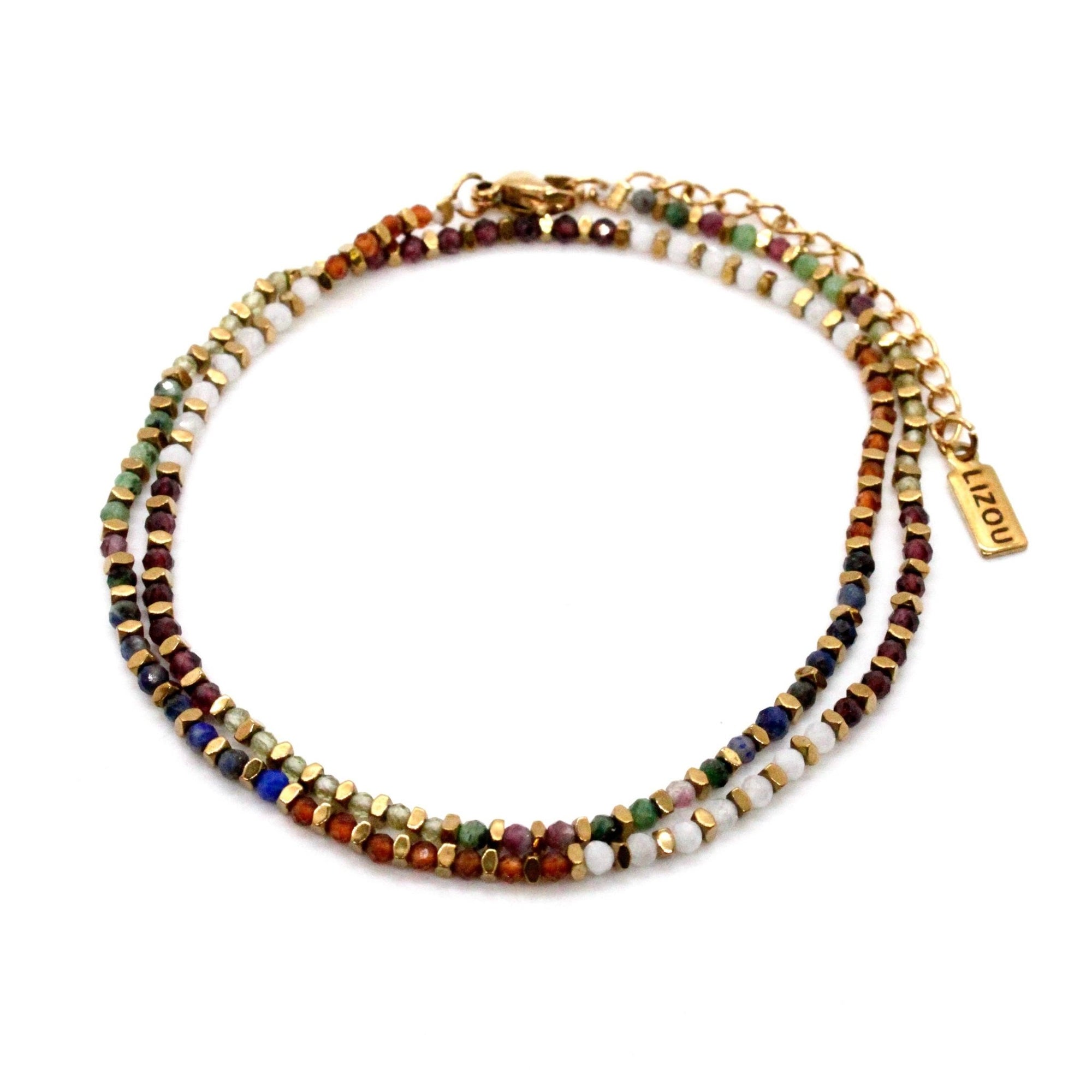 Gold Nugget and Faceted Stone Strand Necklace - Box Turtle