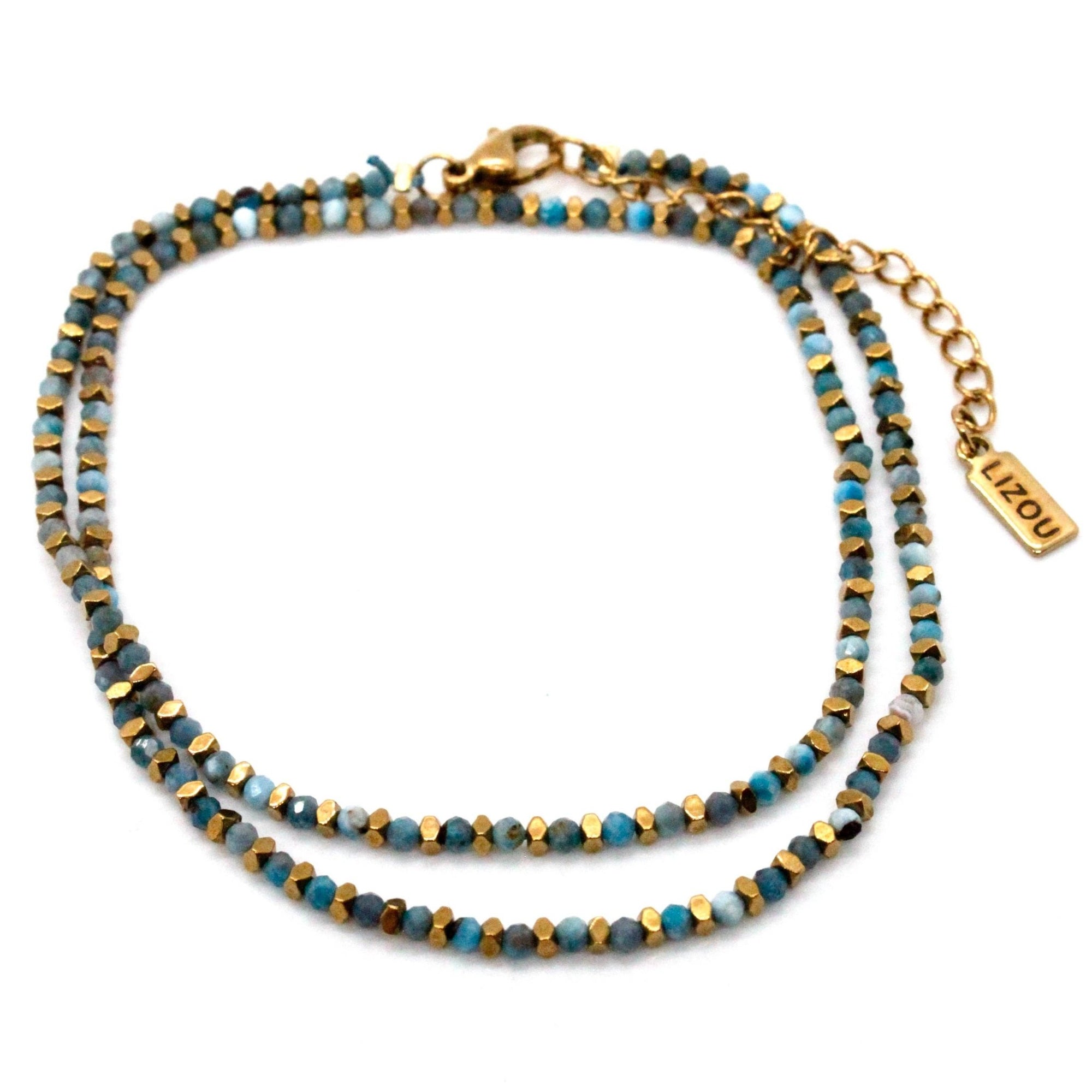 Gold Nugget and Faceted Stone Strand Necklace - Box Turtle