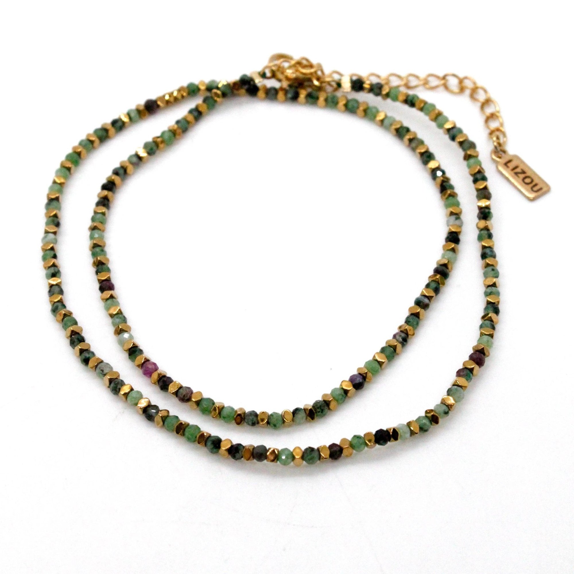 Gold Nugget and Faceted Stone Strand Necklace - Box Turtle