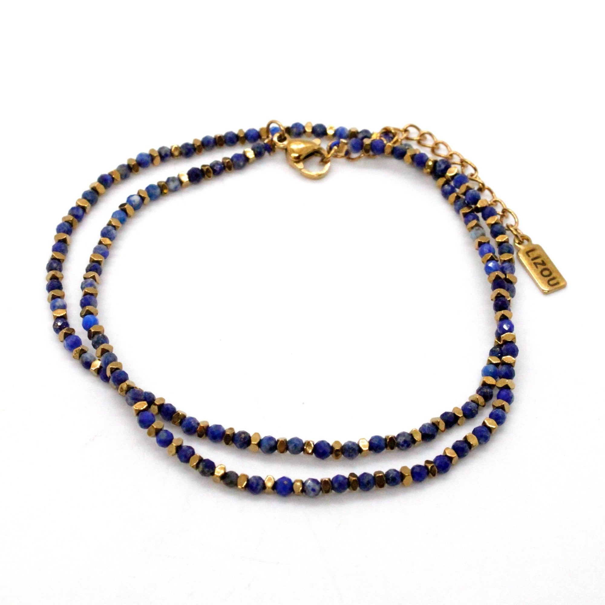 Gold Nugget and Faceted Stone Strand Necklace - Box Turtle