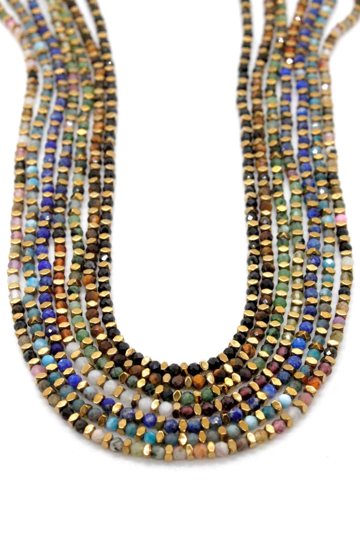 Gold Nugget and Faceted Stone Strand Necklace - Box Turtle