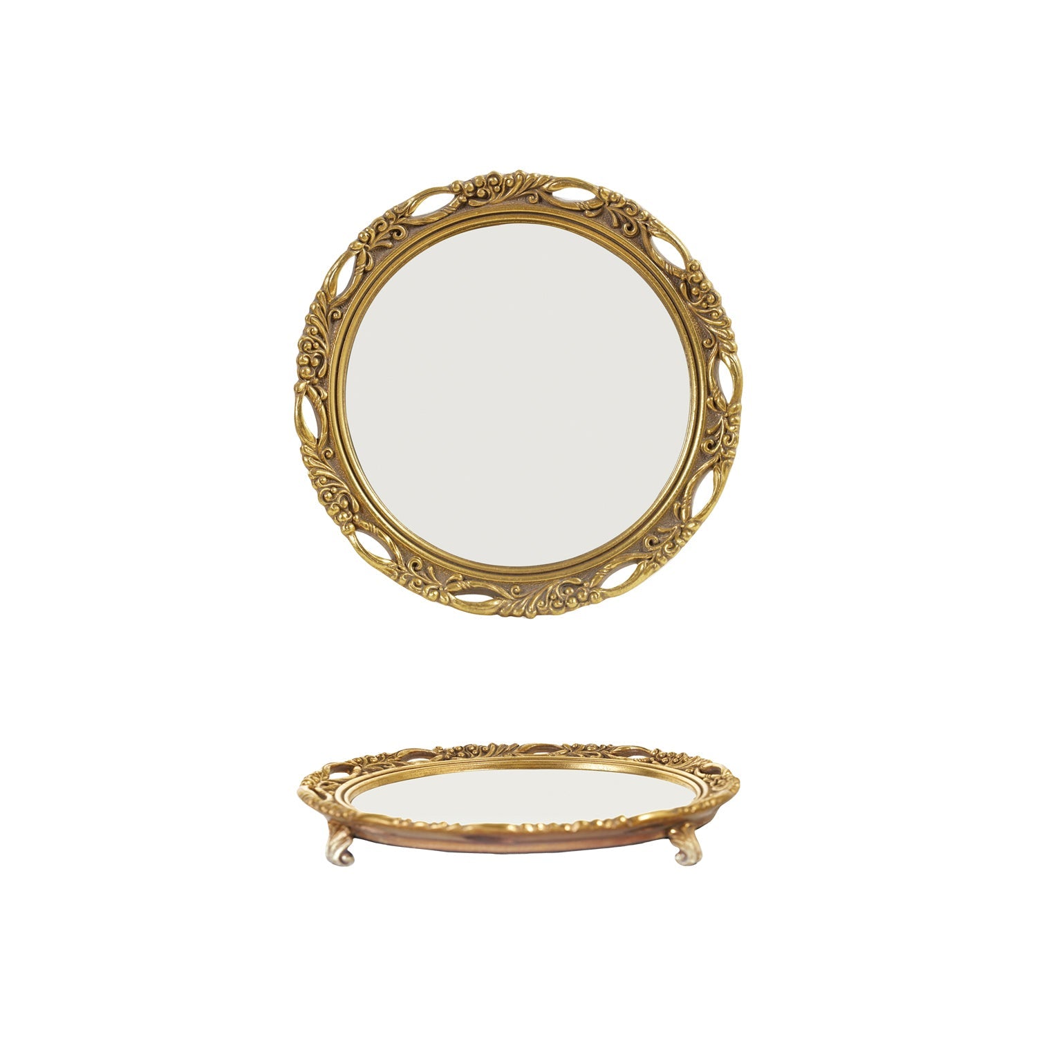 Gold Resin Mirrored Footed Tray - Box Turtle