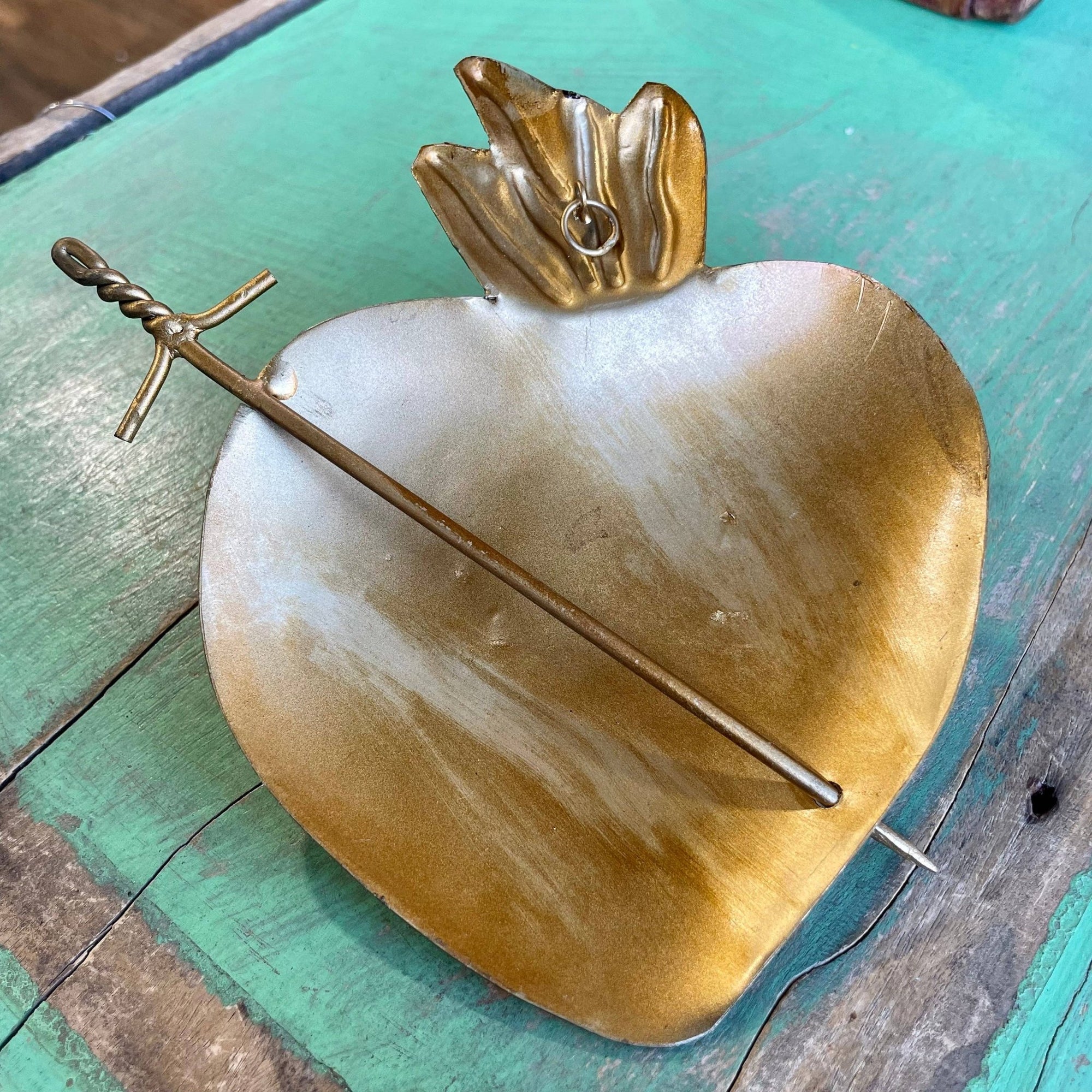 Gold Roses Metal Sacred Heart - Box Turtle