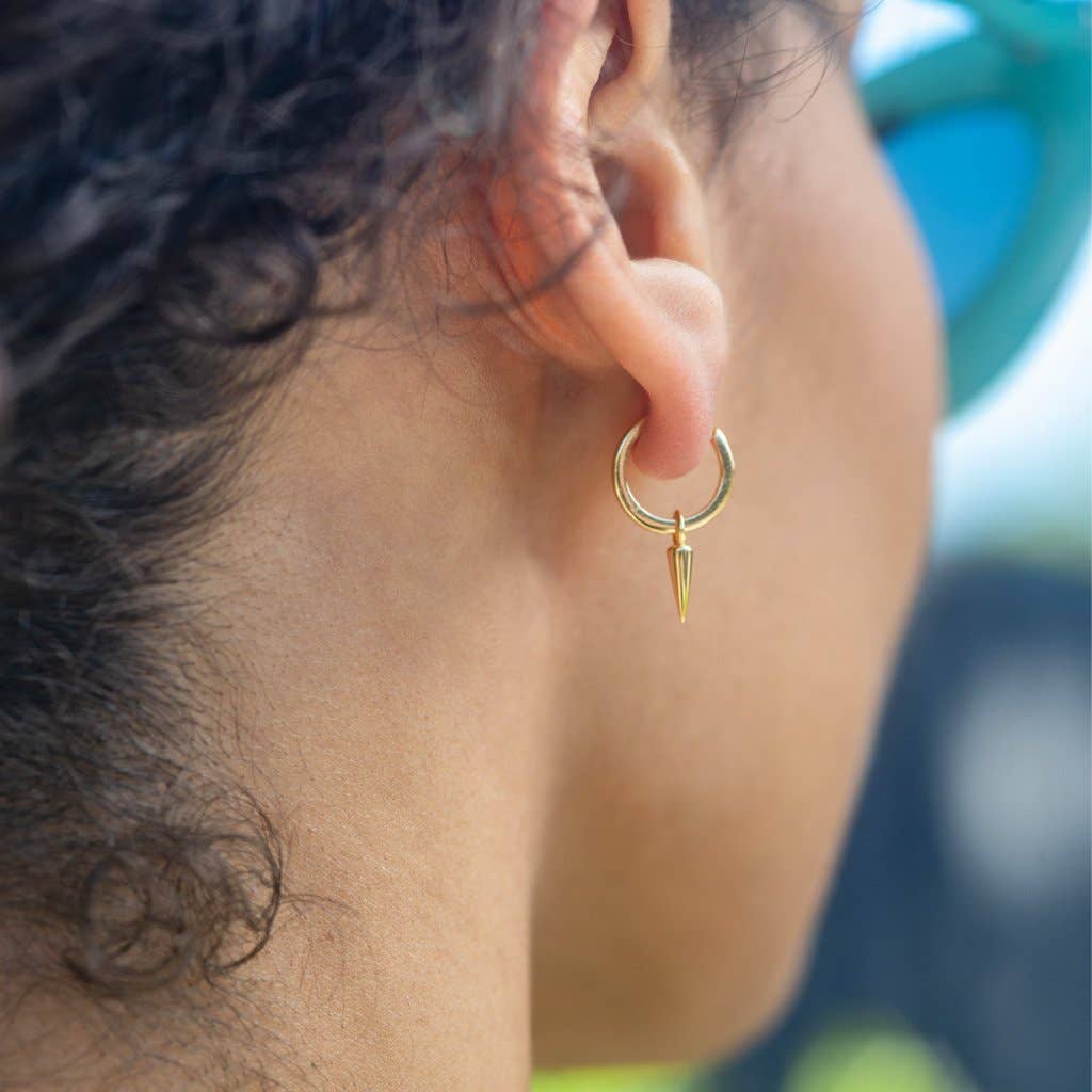 Gold Spike Huggie Hoop Earrings - Box Turtle