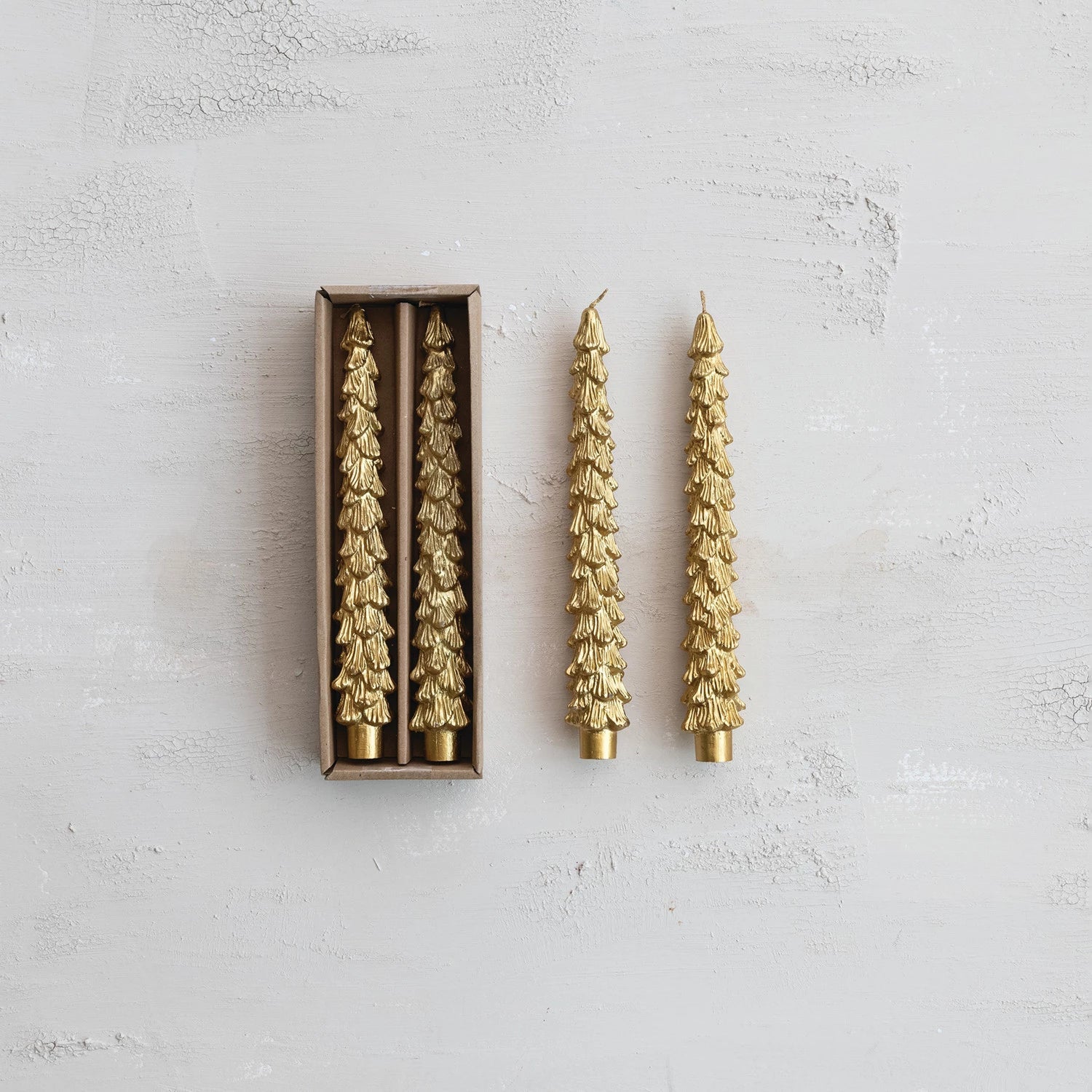 Gold Tree Shaped Taper Candles - Box Turtle