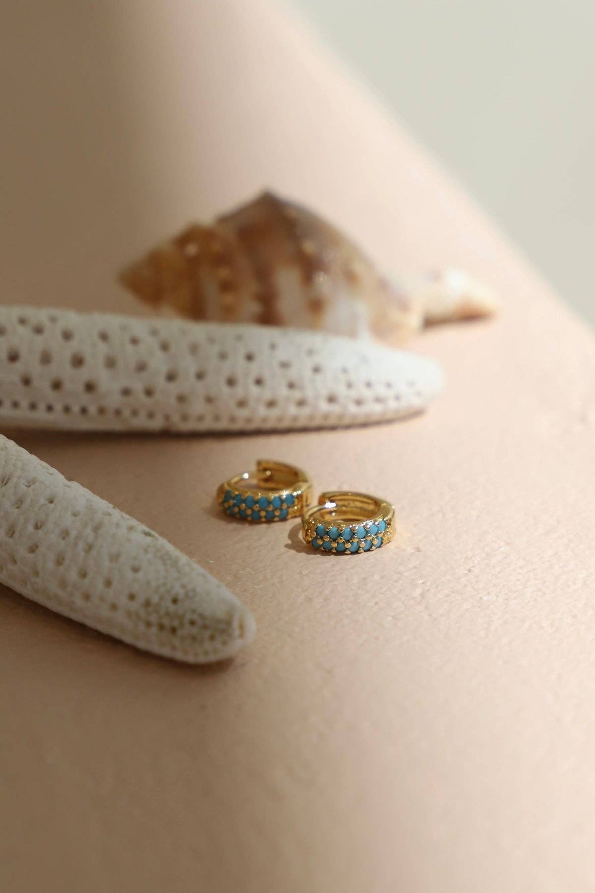 Gold Turquoise Duo Huggies - Box Turtle