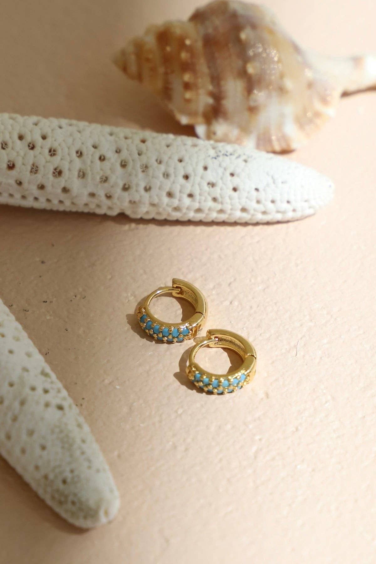 Gold Turquoise Duo Huggies - Box Turtle