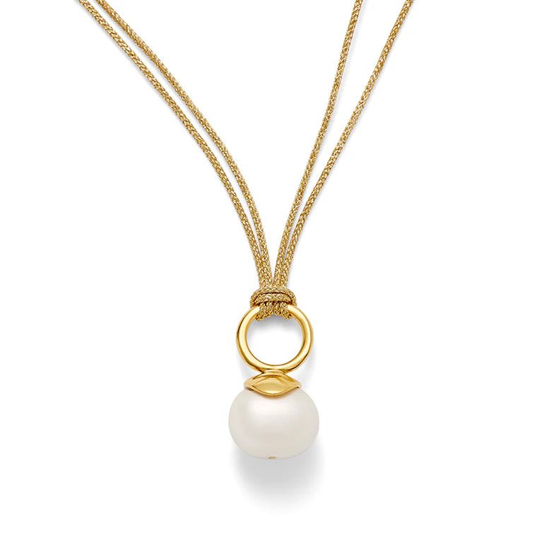 Golden Pebble Pearl Pendant Necklace - Box Turtle