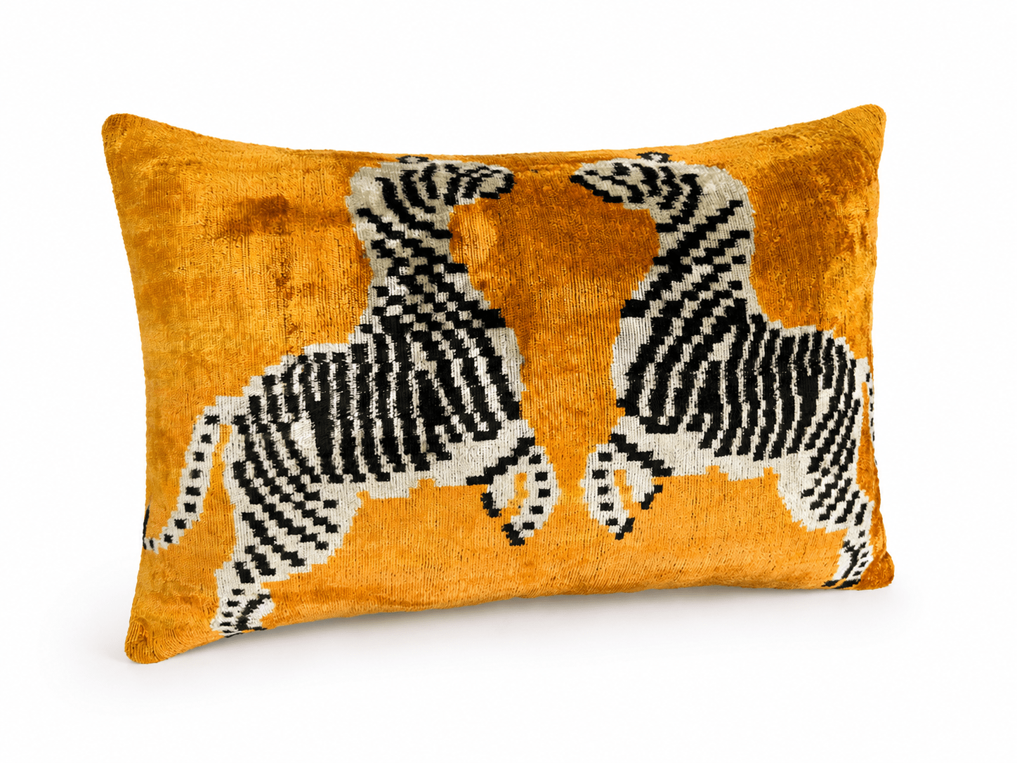 Golden Zebra Silk Velvet Ikat Pillow - Box Turtle