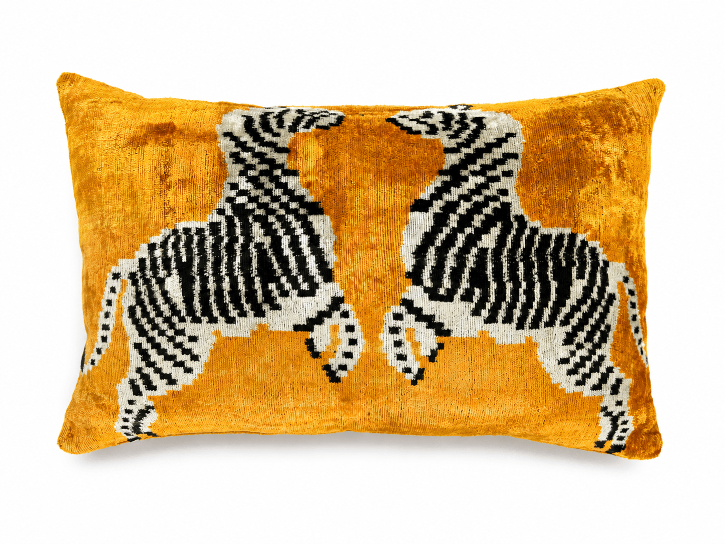 Golden Zebra Silk Velvet Ikat Pillow - Box Turtle