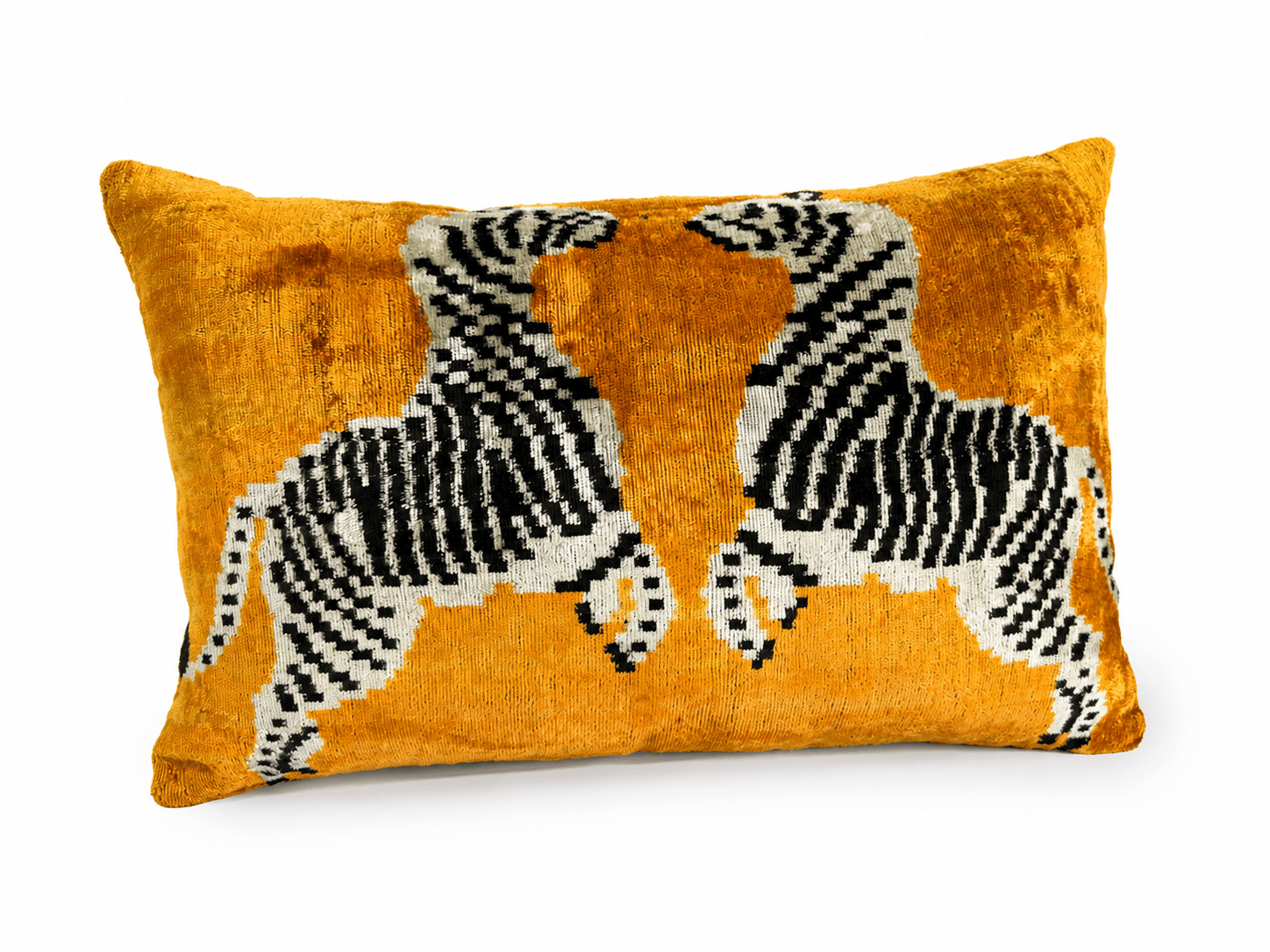 Golden Zebra Silk Velvet Ikat Pillow - Box Turtle