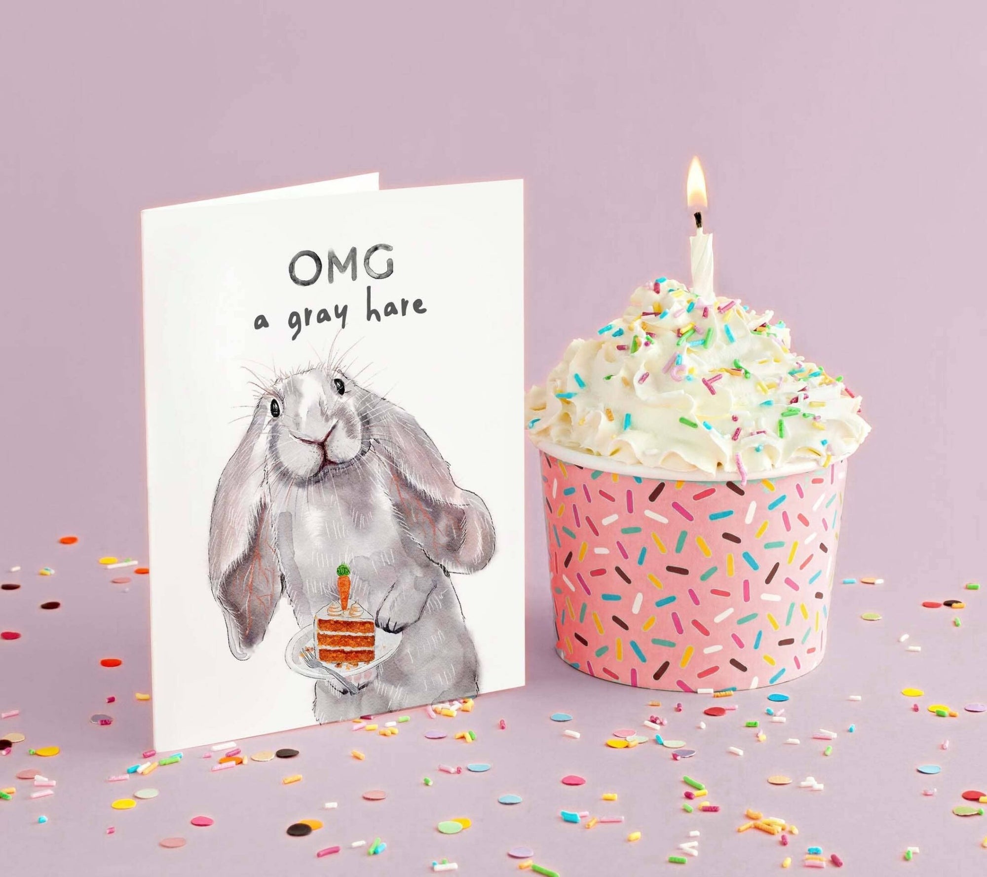 Gray Hare - Funny Birthday Card - Box Turtle
