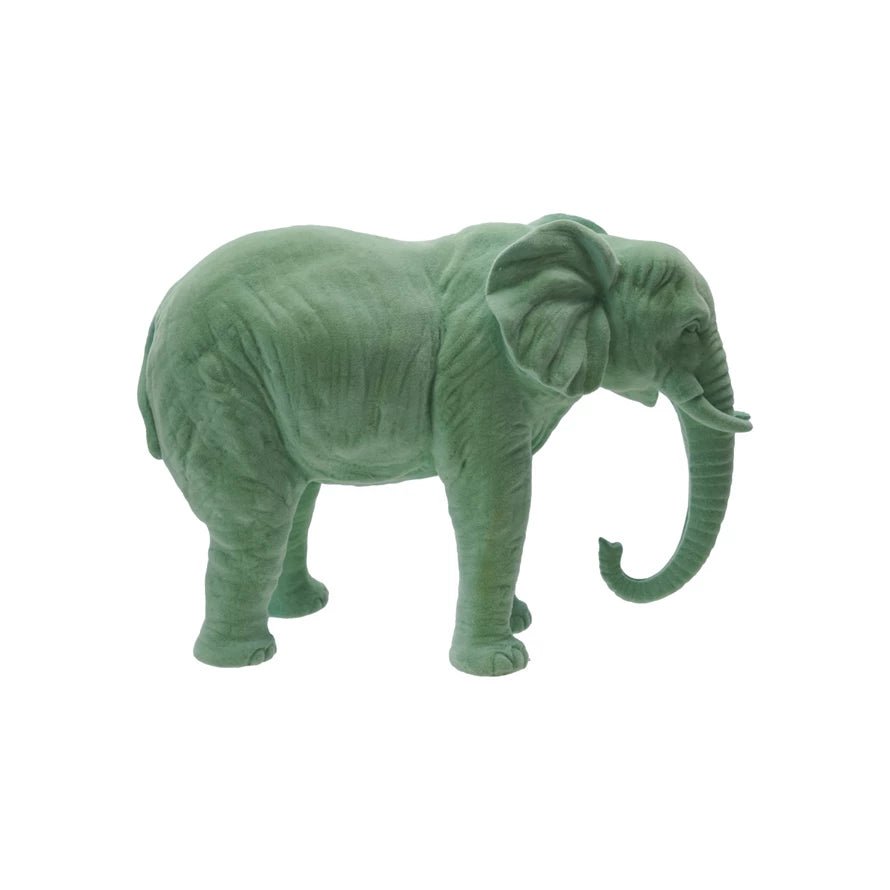 Green Flocked Resin Elephant - Box Turtle