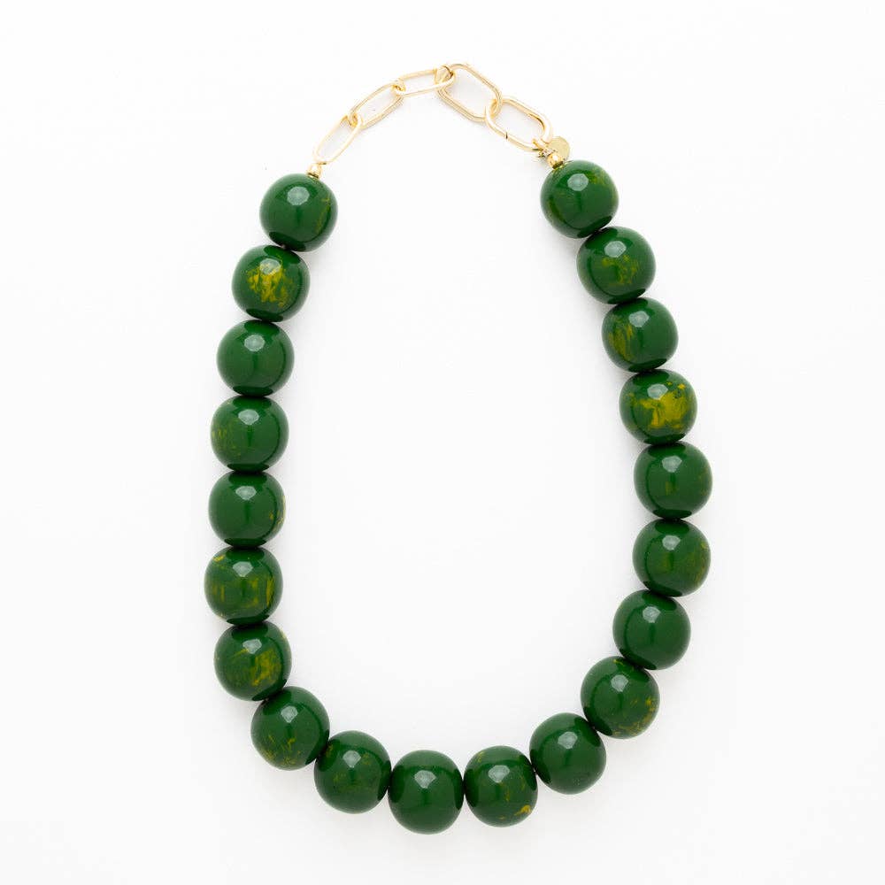Green Iris Large Resin Bead Necklace - Box Turtle