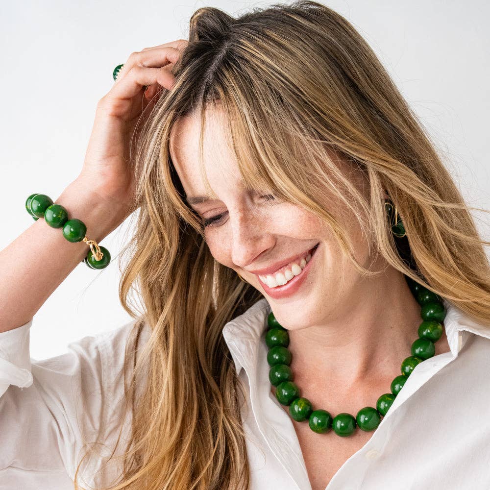 Green Iris Large Resin Bead Necklace - Box Turtle
